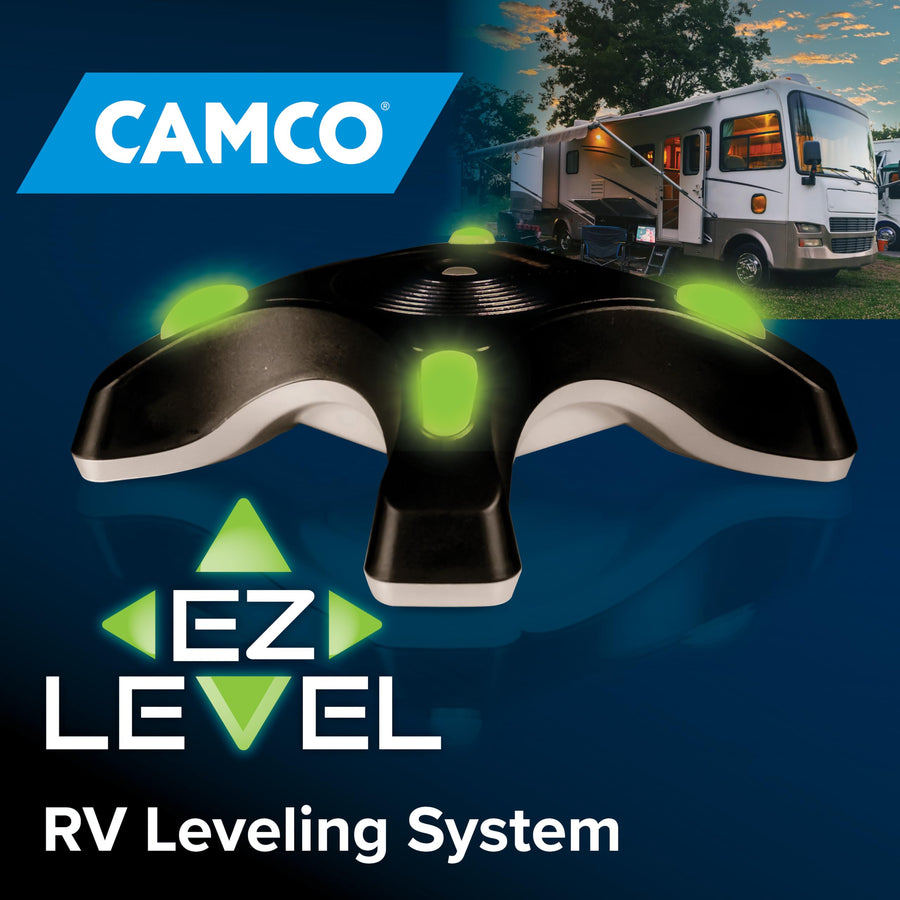 Camco EZ Level Camper - Easy RV Leveling System - Features Illuminated Indicator Lights & Automatic Shut-Off Function when Not In-Use - Includes Pre-Installed On/Off Switch (25505)