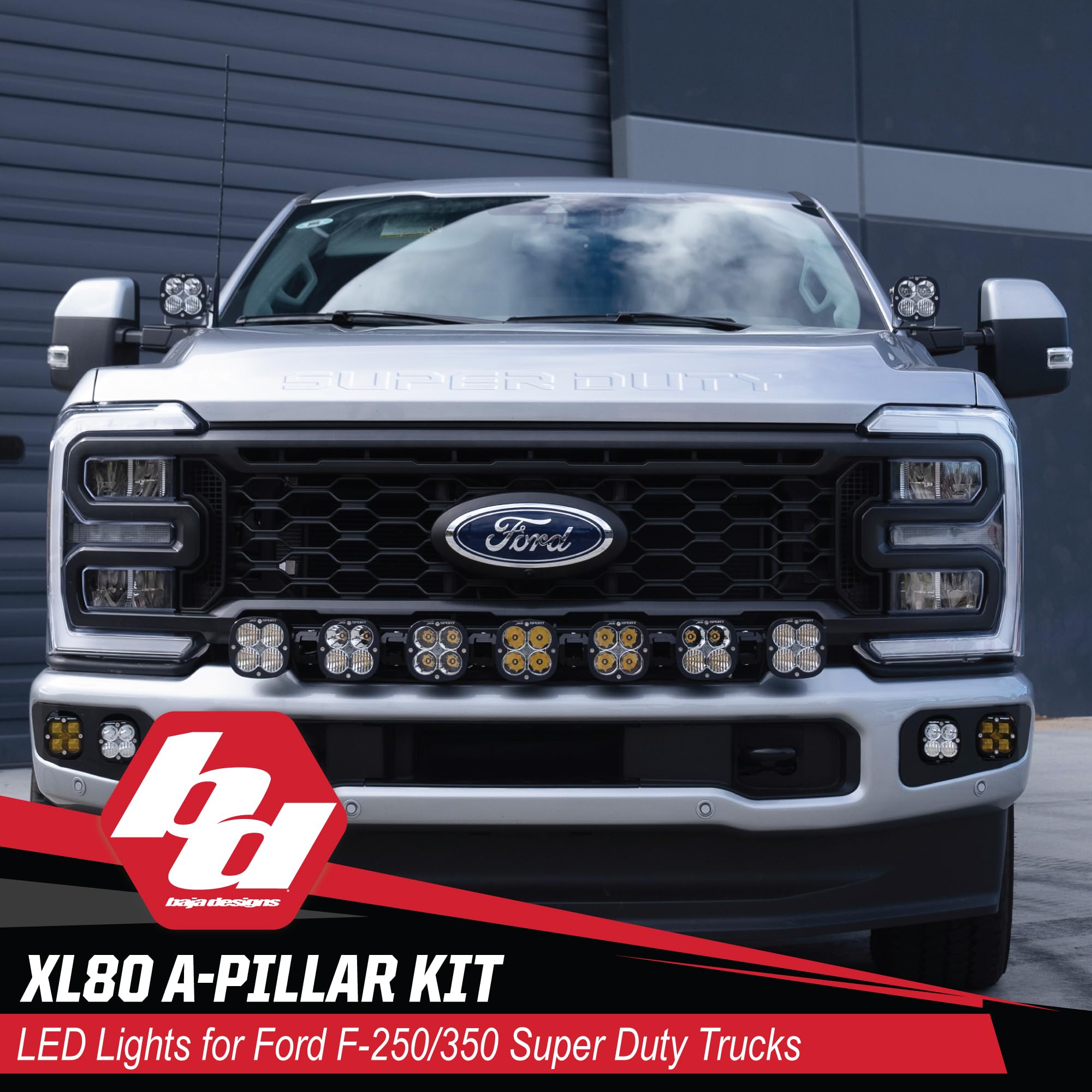 Baja Designs A-Pillar Light Kit XL80 for Ford Super Duty Truck 23-On with 2 Lights, Toggle Harness and Mounting Accessories