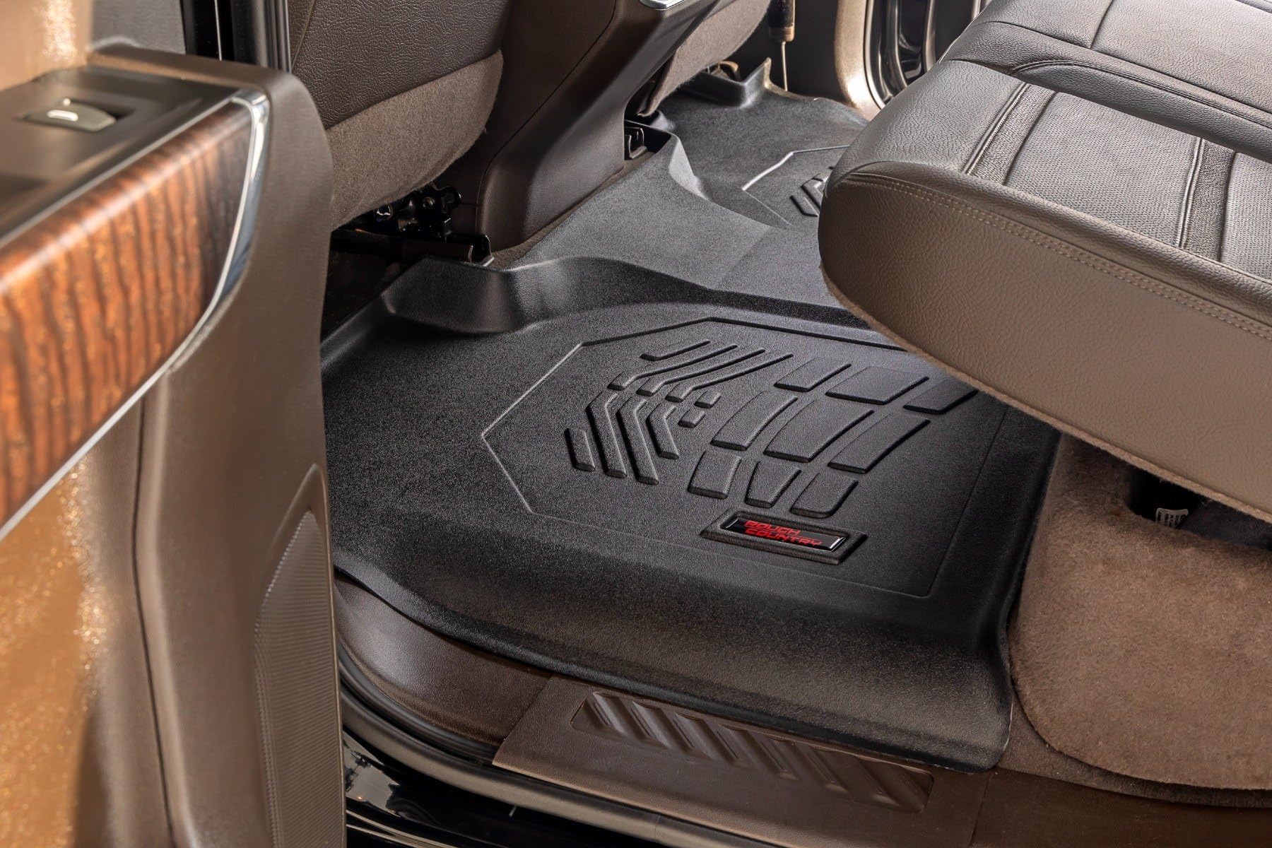 Sure-Fit Rough Country Floor Mats for Chevy Silverado & GMC Sierra 1500/2500HD/3500HD (2019-2025) Bench Seat - Waterproof, Non-Slip Flexible Floor Mat, Front & Rear Set