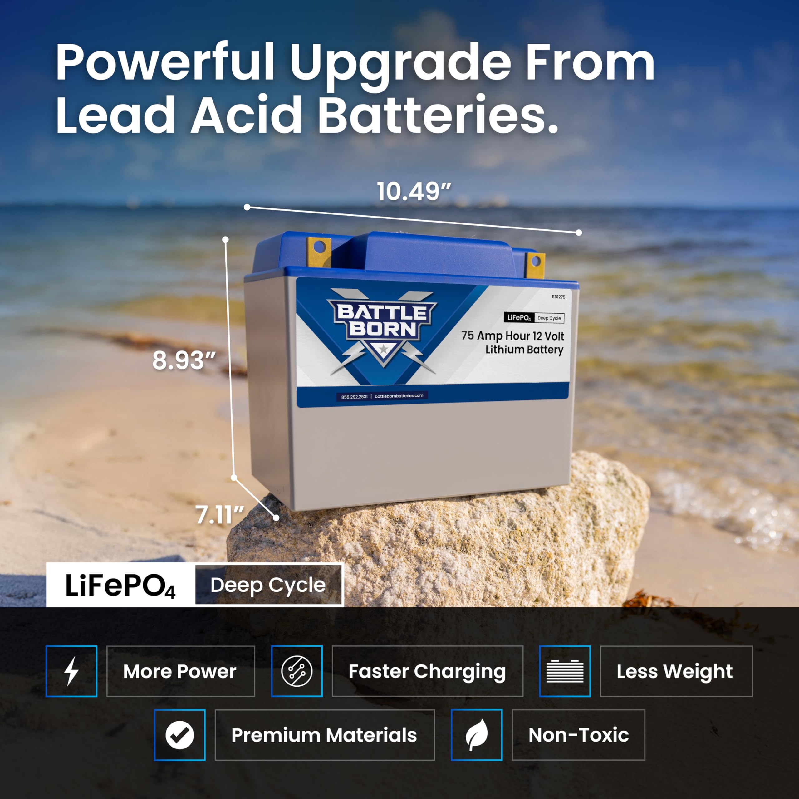 12V 75Ah Heated Lithium-Ion (LiFePO4) RV, Marine, Solar, & Off Grid Battery - Integrated Heating Technology - Internal BMS, High & Low Temperature Protection - Battle Born Batteries