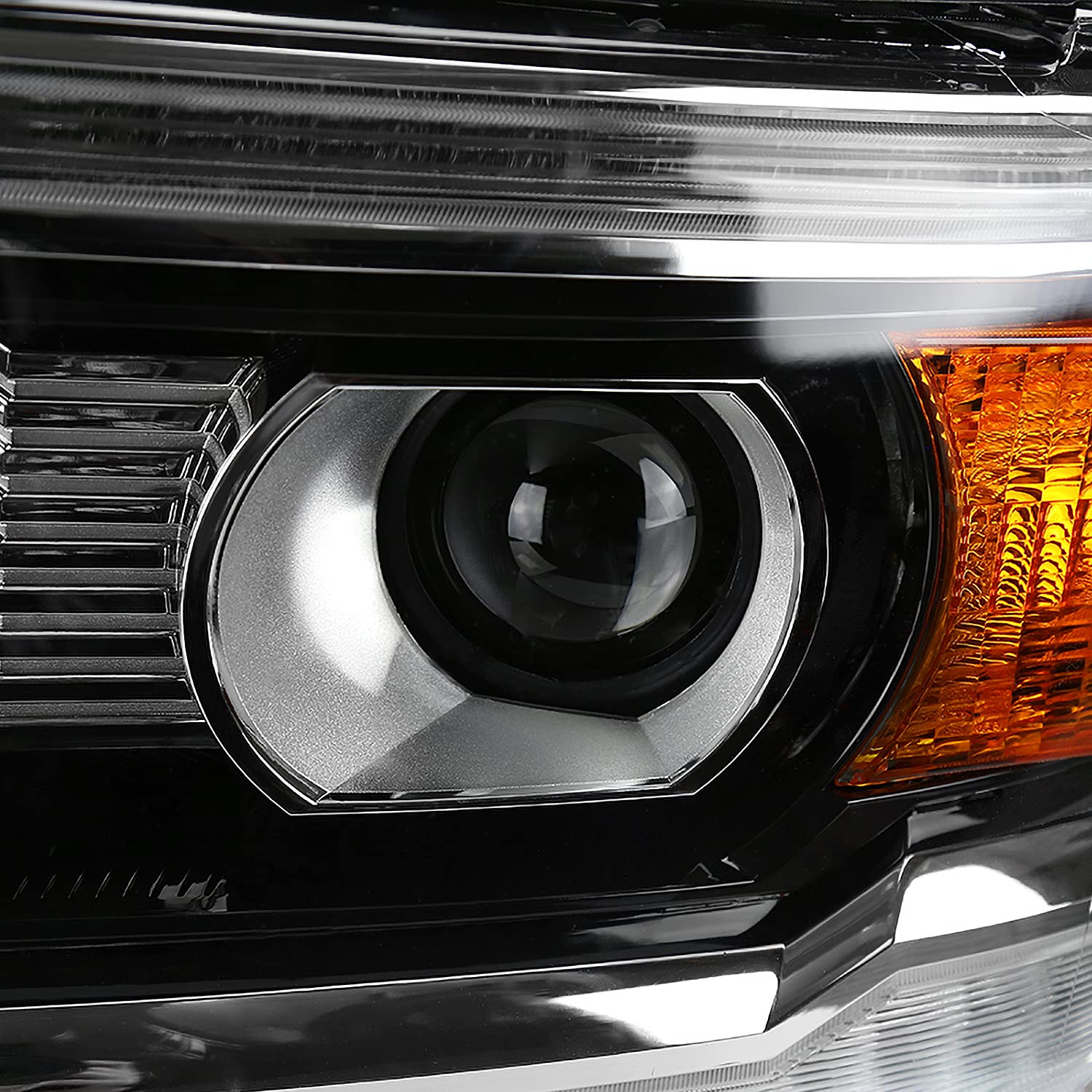Chrome Projector Headlights w/LED DRL Strip SPEC-D TUNING Compatible with 2014-2018 GMC Sierra 1500, 2500, 3500, Base/Denali/SLE/SLT, Left + Right Pair Headlamps Assembly