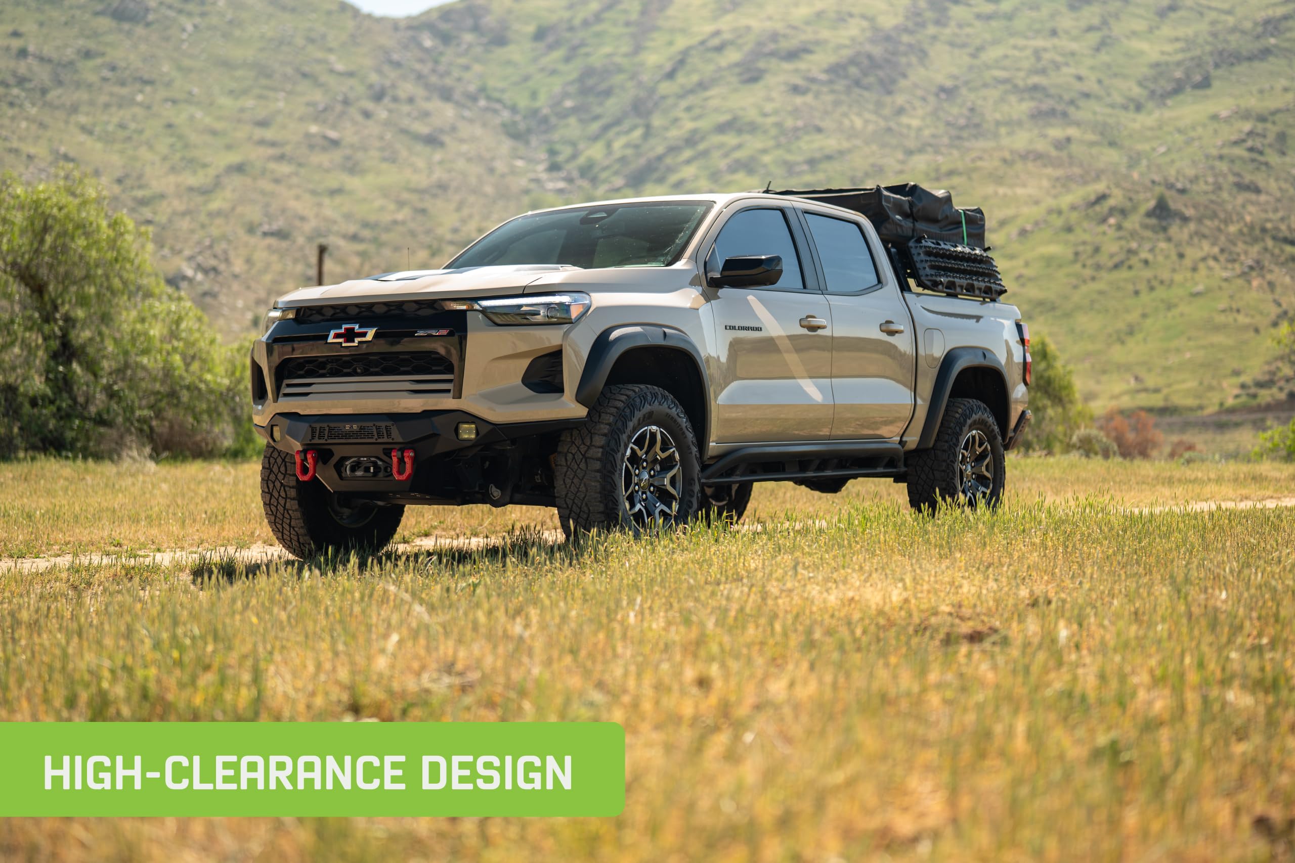Offroad DV8 Spec Series Front Bumper for 2023-2025 Chevy Colorado ZR2 | High-Clearance Design | 20" Light Bar Mount Behind Mesh Panel | Heavy-Duty Winch Mount | Low-Profile Wings | Full Skid Plate