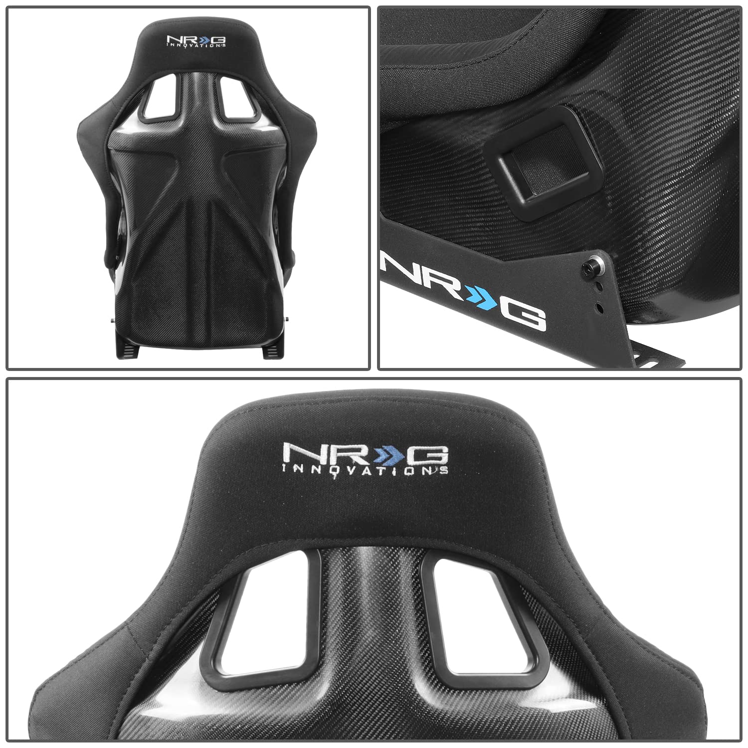 NRG Innovations Fixed Position NRG-RSC-302CF-BK Bucket Racing Seat with Universal Side Mount Bracket, Black Carbon Fiber Back
