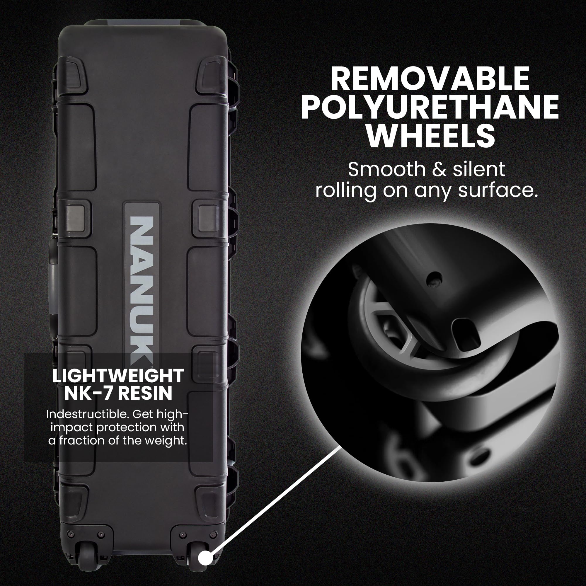 NANUK 988 Hard Case with Wheels 45” & Customizable Foam Insert, IP67 Waterproof & Crushproof, Rugged Construction for Ultimate Protection, Made in Canada – Black (44.9” x 16.3” x 13.6”) (4 UP Black)