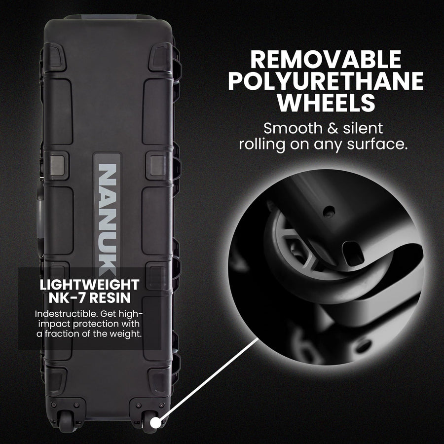 NANUK 988 Hard Case with Wheels 45” & Customizable Foam Insert, IP67 Waterproof & Crushproof, Rugged Construction for Ultimate Protection, Made in Canada – Black (44.9” x 16.3” x 13.6”) (4 UP Black)