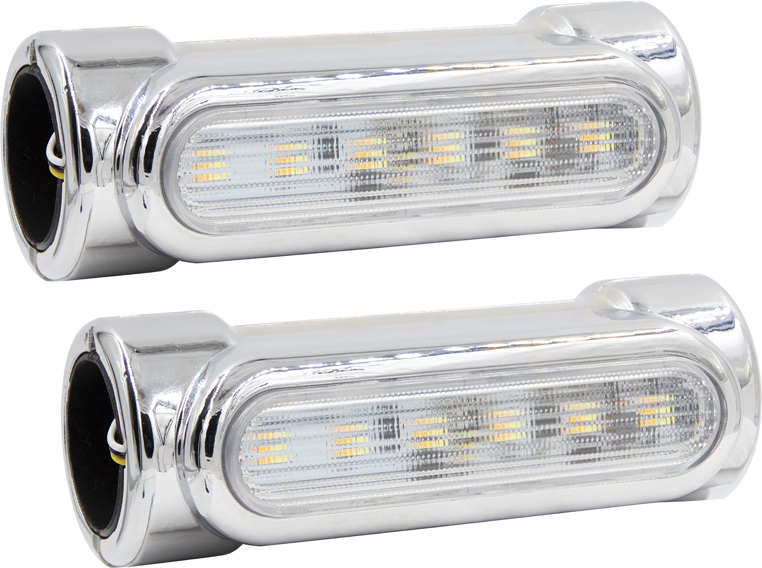 Motorcycle Saddle Tramp - Highway Bar Switchback Chrome - Driving and Signal Lights, LED Turn Signals (BC-MHBSBC)