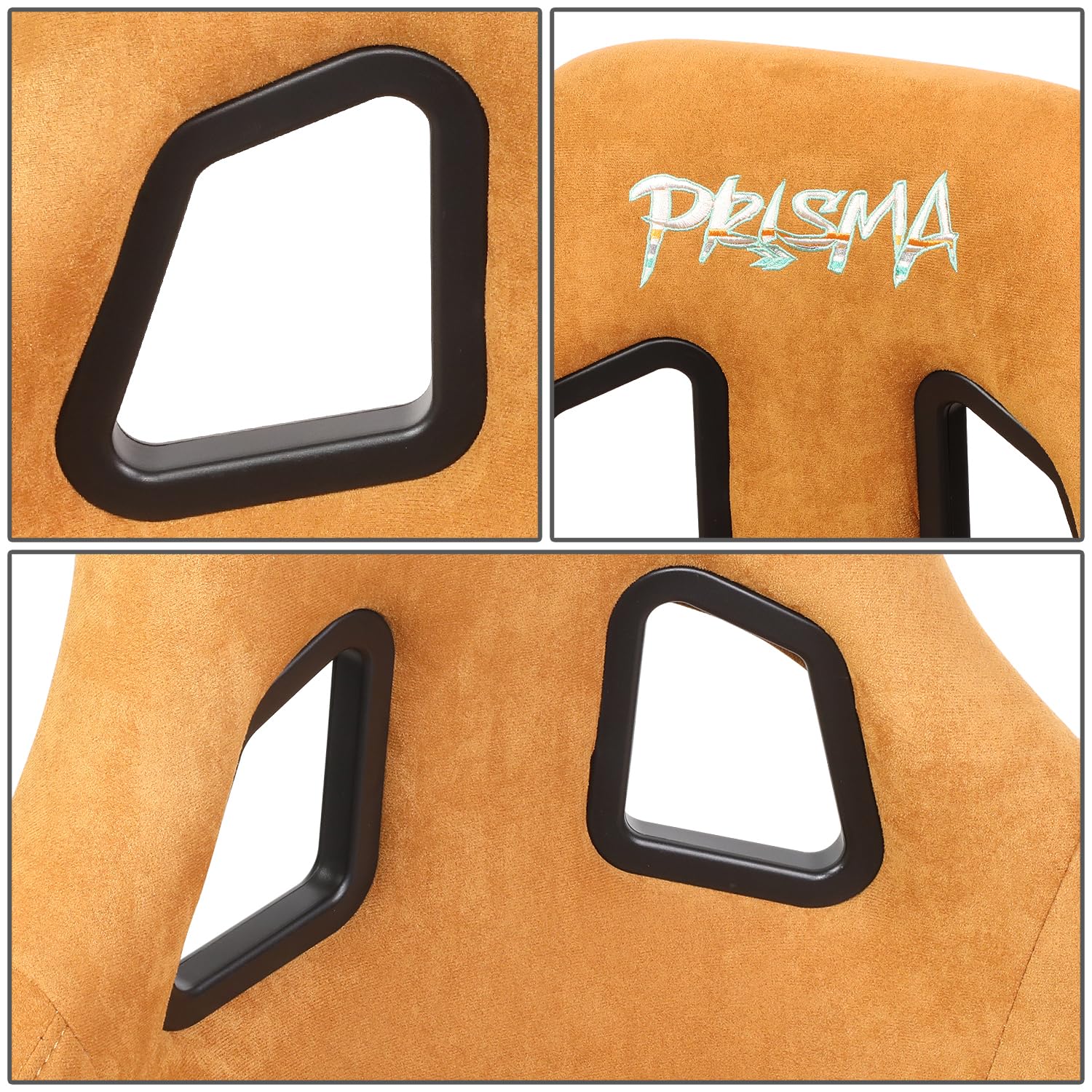 NRG Innovations Universal Fixed Back NRG-FRP-303TN-PRISMA Bucket Racing Seat for 5-Point Harnesses, Size M, Tan Alcantara Material, 22" W X 34" H X 16" D