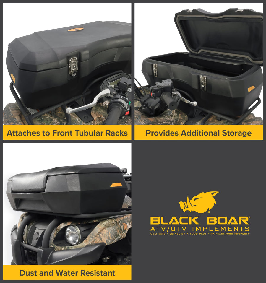 ATV Front Storage Box Black Boar - Features Durable Polyethylene Design w/Stainless Steel Lockable Latches - includes Mounting Hardware - Easily Attaches to Front Tubular Racks (66011)