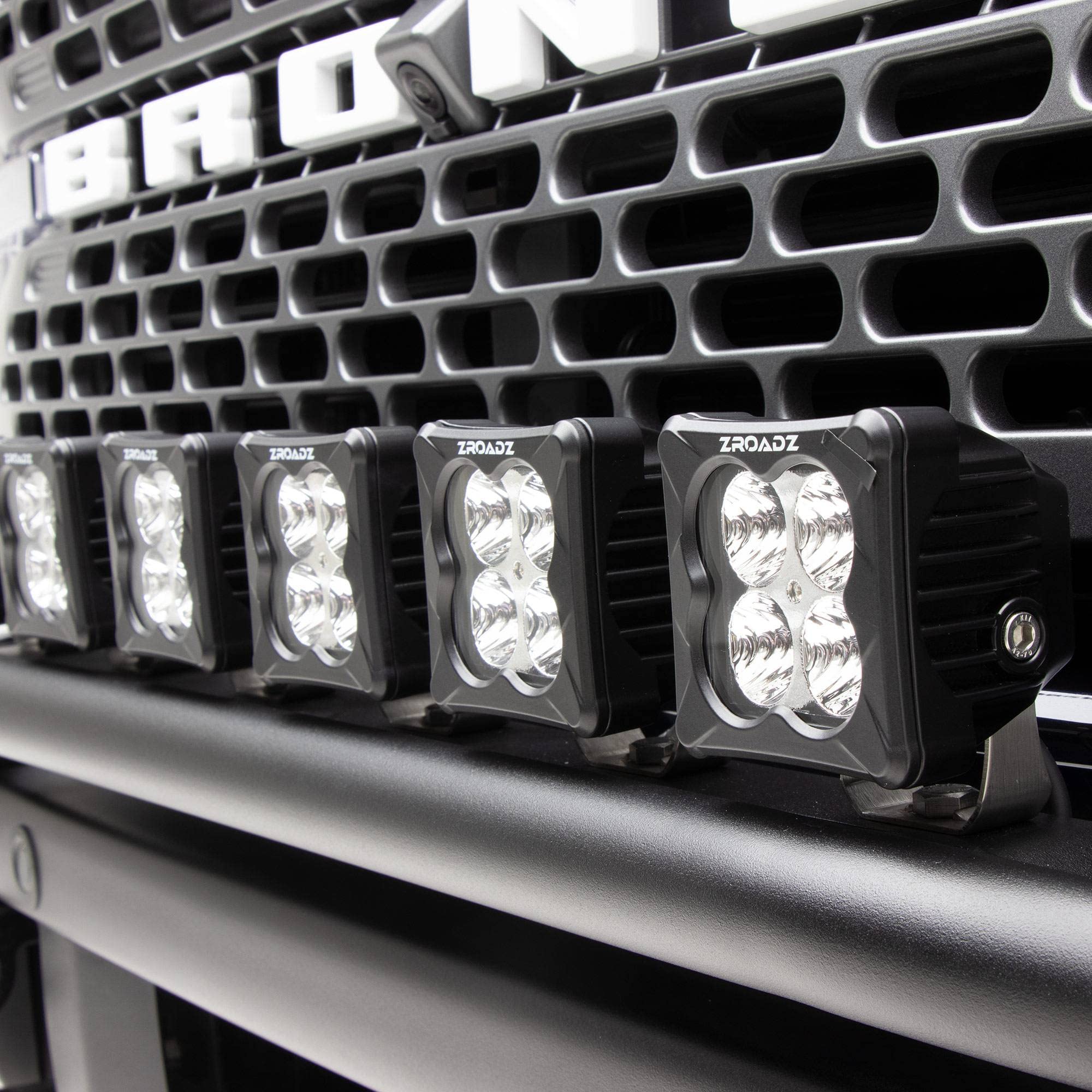 Front Bumper LED KIT ZROADZ for a 2021-2022 Ford Bronco, Includes (4) 3 inch White and (2) 3 inch Amber LED Light Pods - Part # Z325431-KITAW