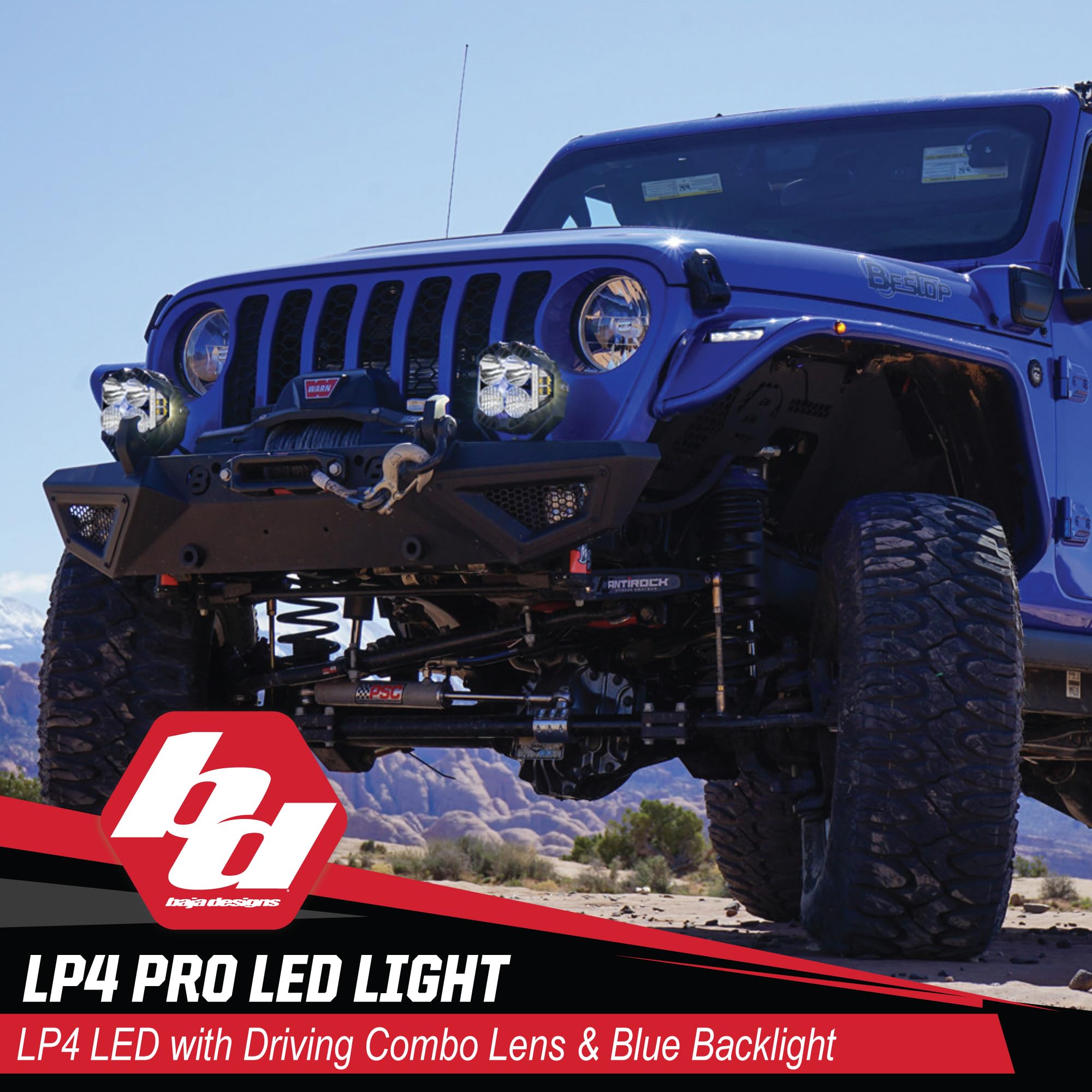 LP4 Pro Baja Designs LED Light Pod with Backlight - Universal Fit, Lifetime Protection (Driving/Combo; Blue)