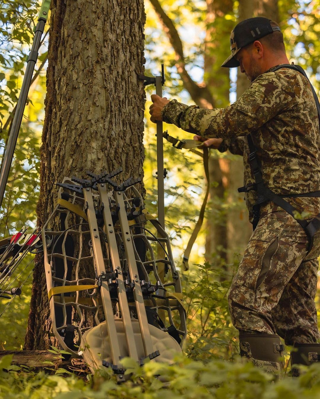 Echo Hunt Ready System NOVIX - Hunting Accessories Bundle w/Lock on Tree Stand & Tree Steps – Versatile & Packable – Frost-Coated Treestand Accessories - Made in USA, OD Green