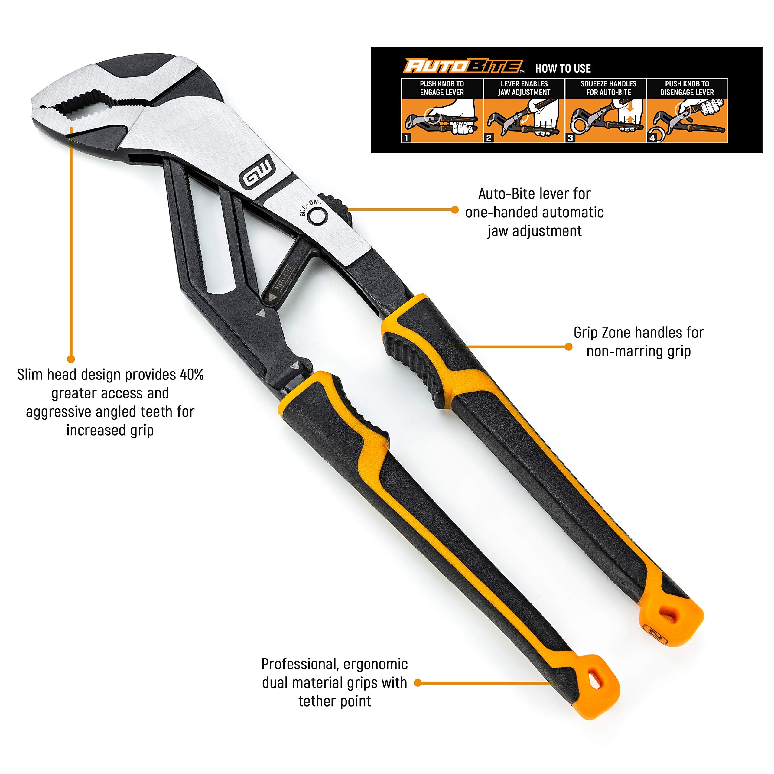 4 Pc. GEARWRENCH Pitbull Auto-Bite Tongue & Groove Dual Material Pliers with K9 Jaws - 82594C