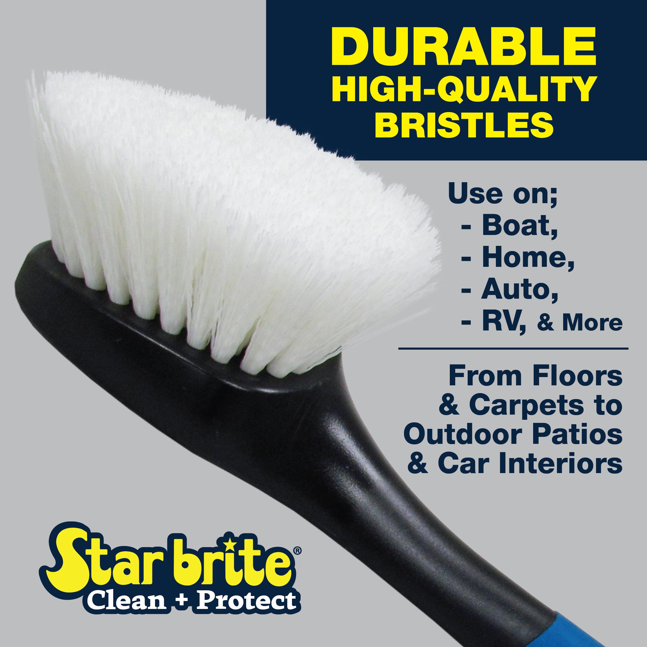 Stiff Deck Brush STAR BRITE with Long Handle - Heavy-Duty Marine-Grade Scrubber for Boats, Decks, & Hard-to-Reach Areas (040115)