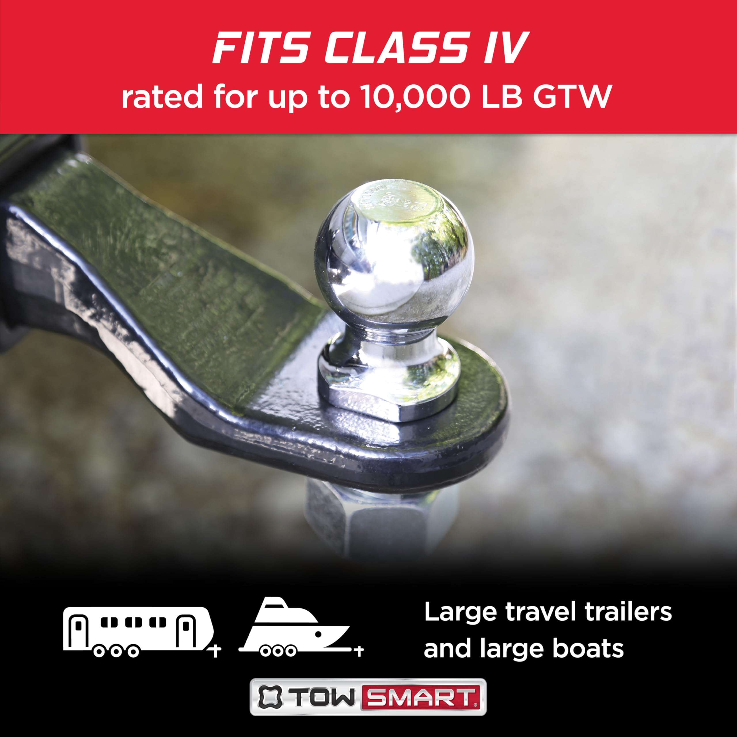 Chrome Class IV Trailer Hitch Ball, 10,000 lb., 2 in. Ball Diameter, 1-1/4 in. x 2-1/2 in. Shank