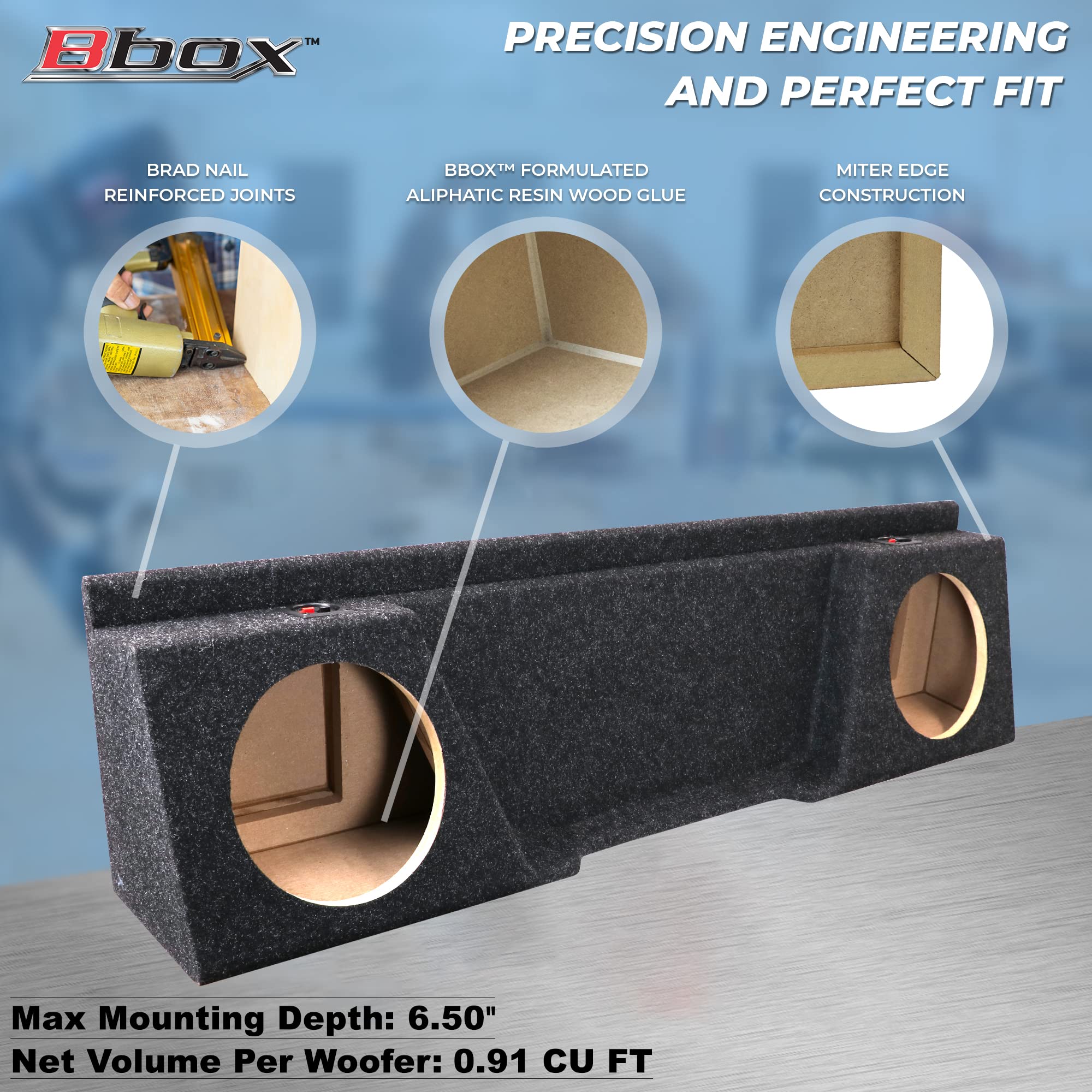 Bbox Dual 10" Sealed Carpeted Subwoofer Enclosure A142-10CP - Fits 2007 - 2014 Chevrolet / GMC Silverado / Sierra Extended Cab, Charcoal
