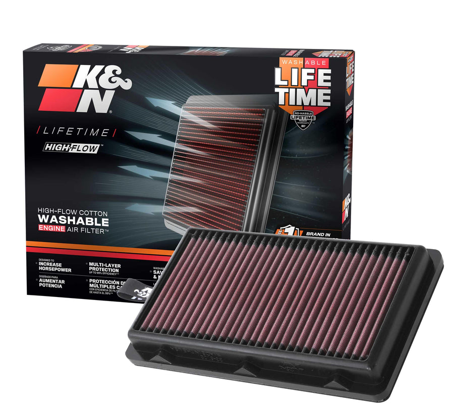 High-Flow K&N Original Lifetime Engine Air Filter: Increase Power: Washable: Compatible with HYUNDAI/KIA: Santa Cruz, Santa FE, Sonata, Staria, Tucson, Carnival, K5, Sedona, Sorento, Sportage, 33-5108