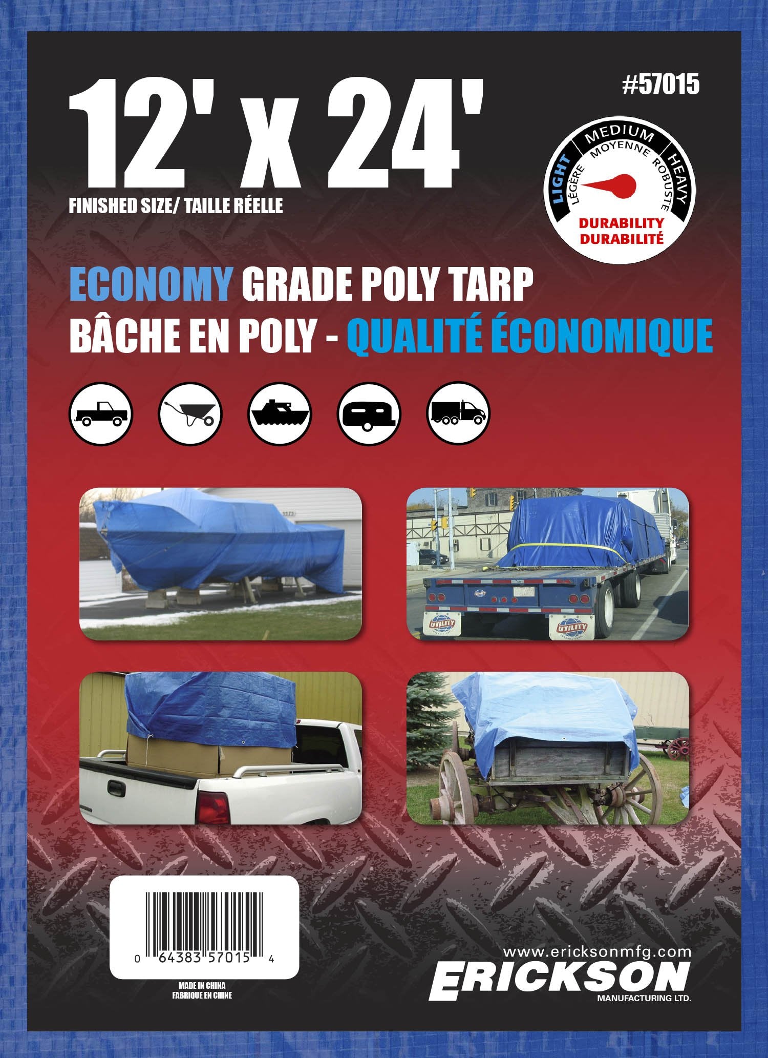 Blue Economy Poly Tarp Erickson 57015, 12' x 24', 1 Pack
