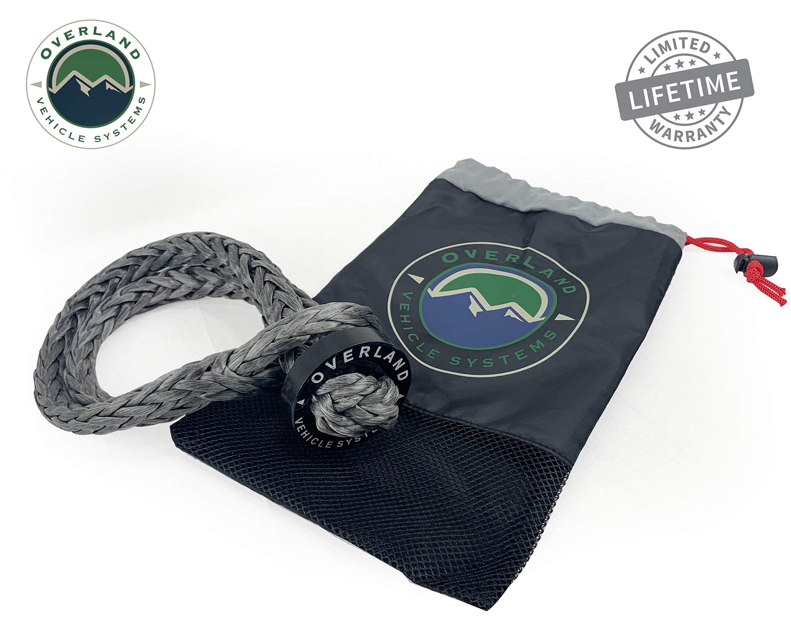 5/8" Overland Vehicle Systems Soft Shackle 44,500 lb. with Collar - 22" - 600 Denier Ballistic Nylon Storage Bag - Dyneema Synthetic Fiber Rope with Collar - for Automotive Recovery and Towing
