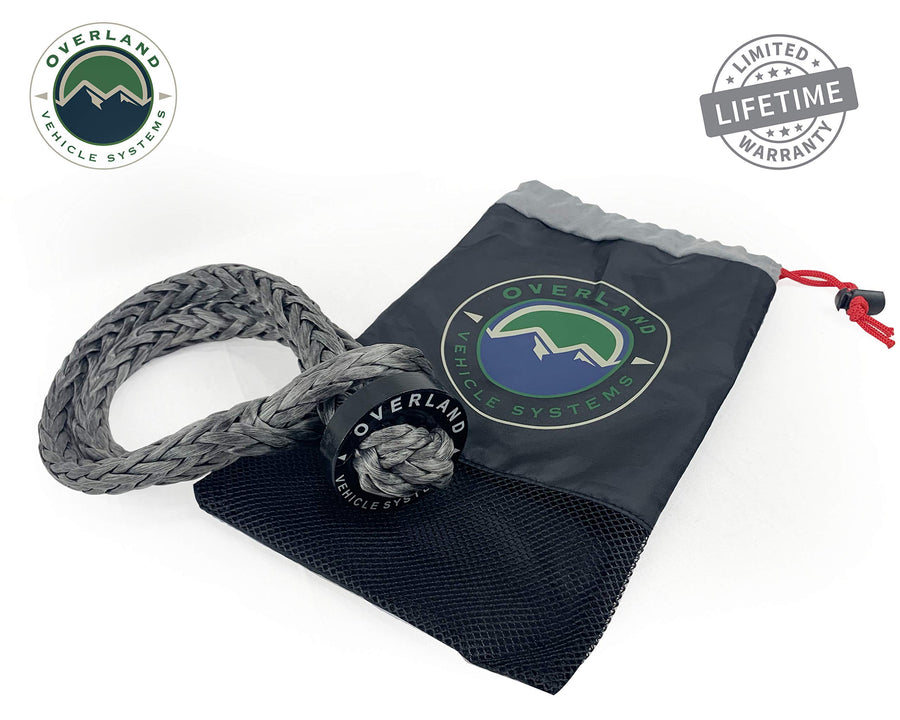 5/8" Overland Vehicle Systems Soft Shackle 44,500 lb. with Collar - 22" - 600 Denier Ballistic Nylon Storage Bag - Dyneema Synthetic Fiber Rope with Collar - for Automotive Recovery and Towing