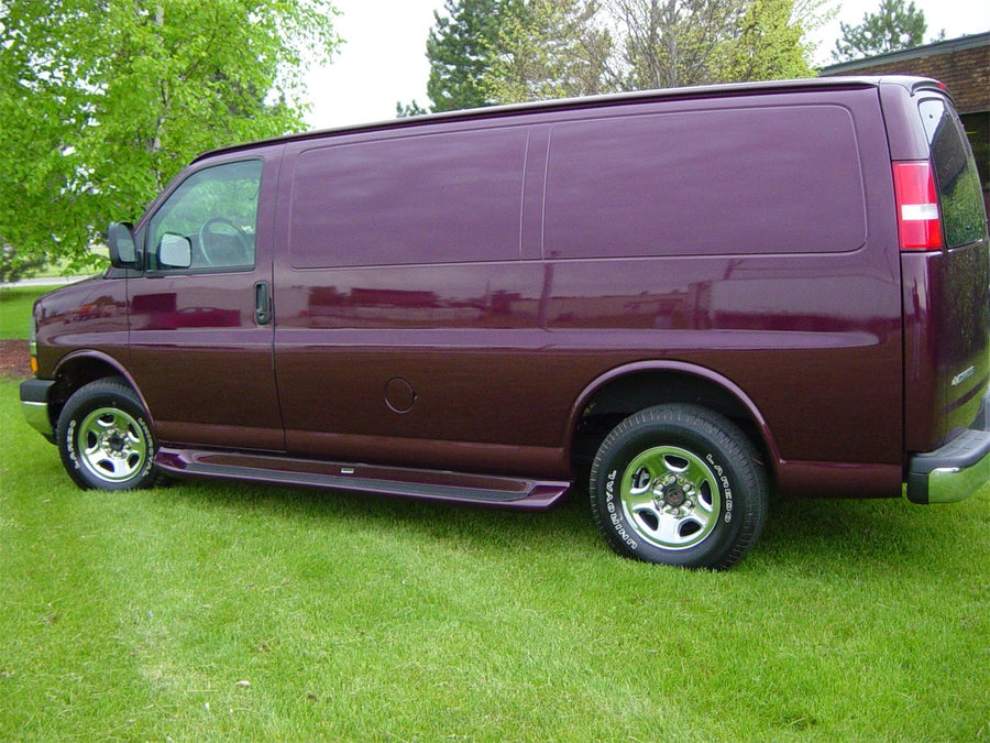 Owens Products Glastep 2153 Custom Molded Fiberglass Gray Running Boards 97-17 GMC Savana Full Size W/O Cladding/Chevrolet Express W/O Cladding 135 Inch Fiberglass Gray, 1 Pack