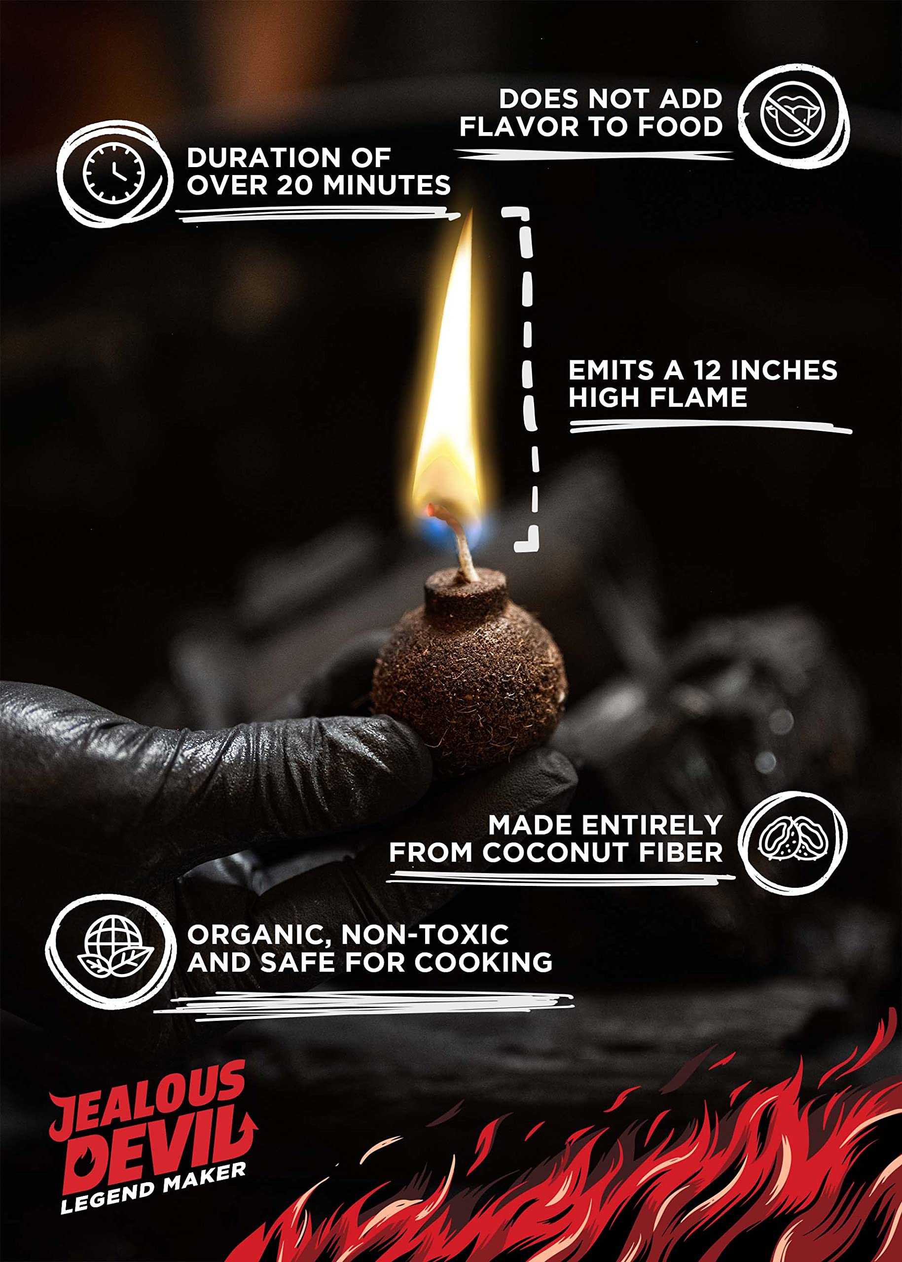 Jealous Devil Firestarters Boom! 8 Pack, 100% Natural Made from Coconut Fiber, No Smoke and Odorless, Waterproof, 20-Minute Long Burn for BBQ Lump Charcoal, Briquettes, Fireplace, Camping and More