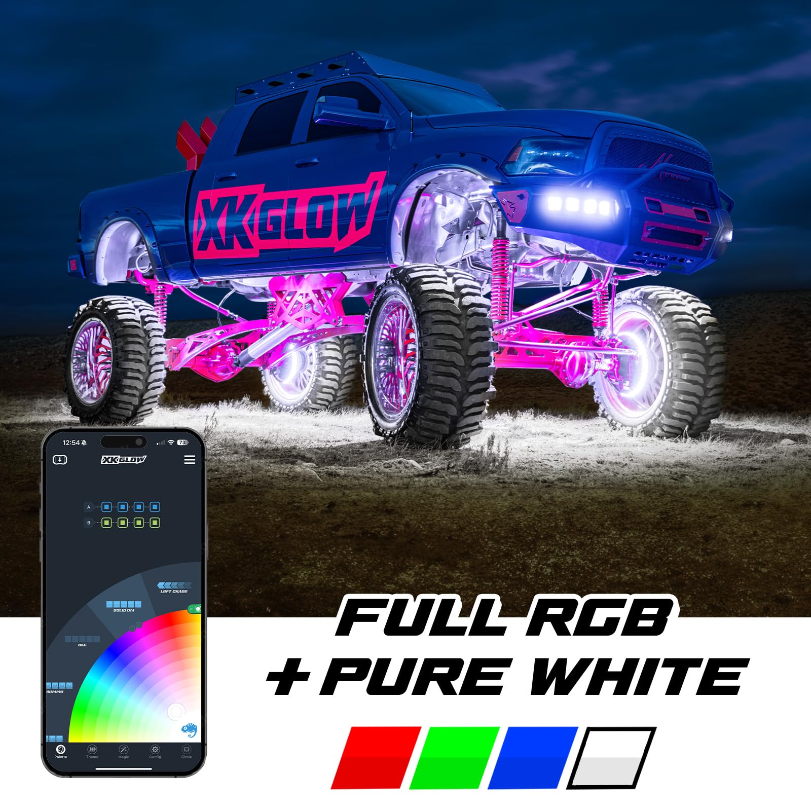 RGBW LED Rock Light Kit XKmax with Color Chasing | App-Controlled (12pc Pro Kit)