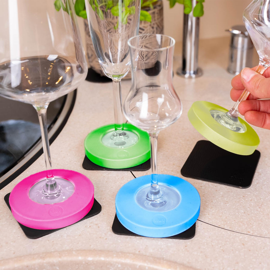 Rainbow Magnetic Adapter Set silwy® for Stem Glasses – 6 Colorful Adapters with 6 Black Metal Nano-Gel Pads – Retrofit System for Wine, Champagne & Pilsner Glasses