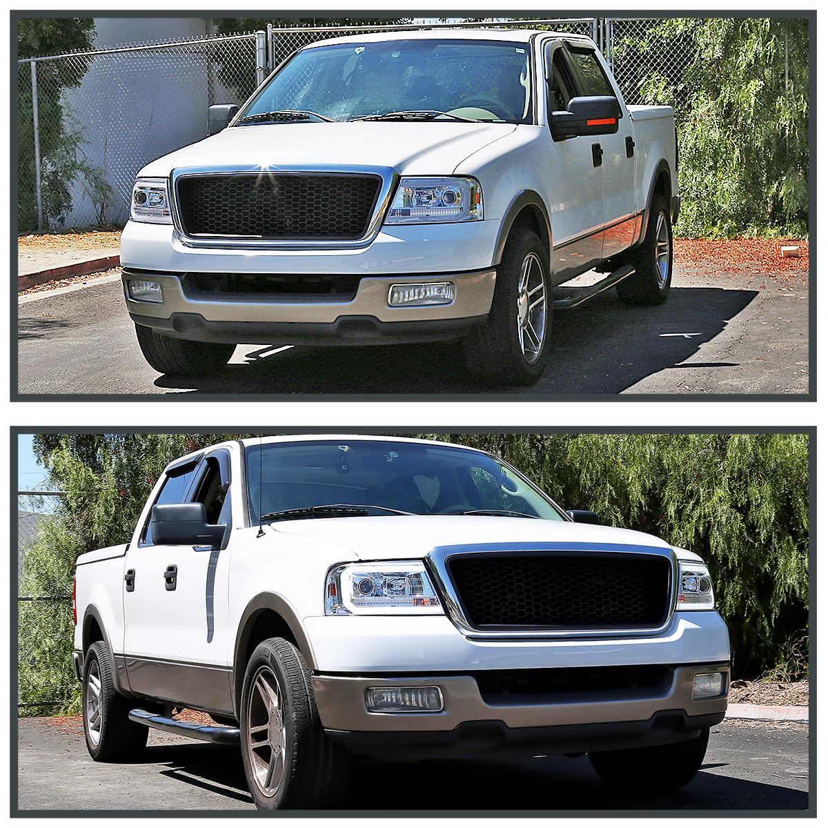 Chrome LED Tube Projector Headlights SPEC-D TUNING Compatible with 2004-2008 Ford F-150, 2006-2008 Lincoln Mark LT, Left + Right Pair Headlamps Assembly