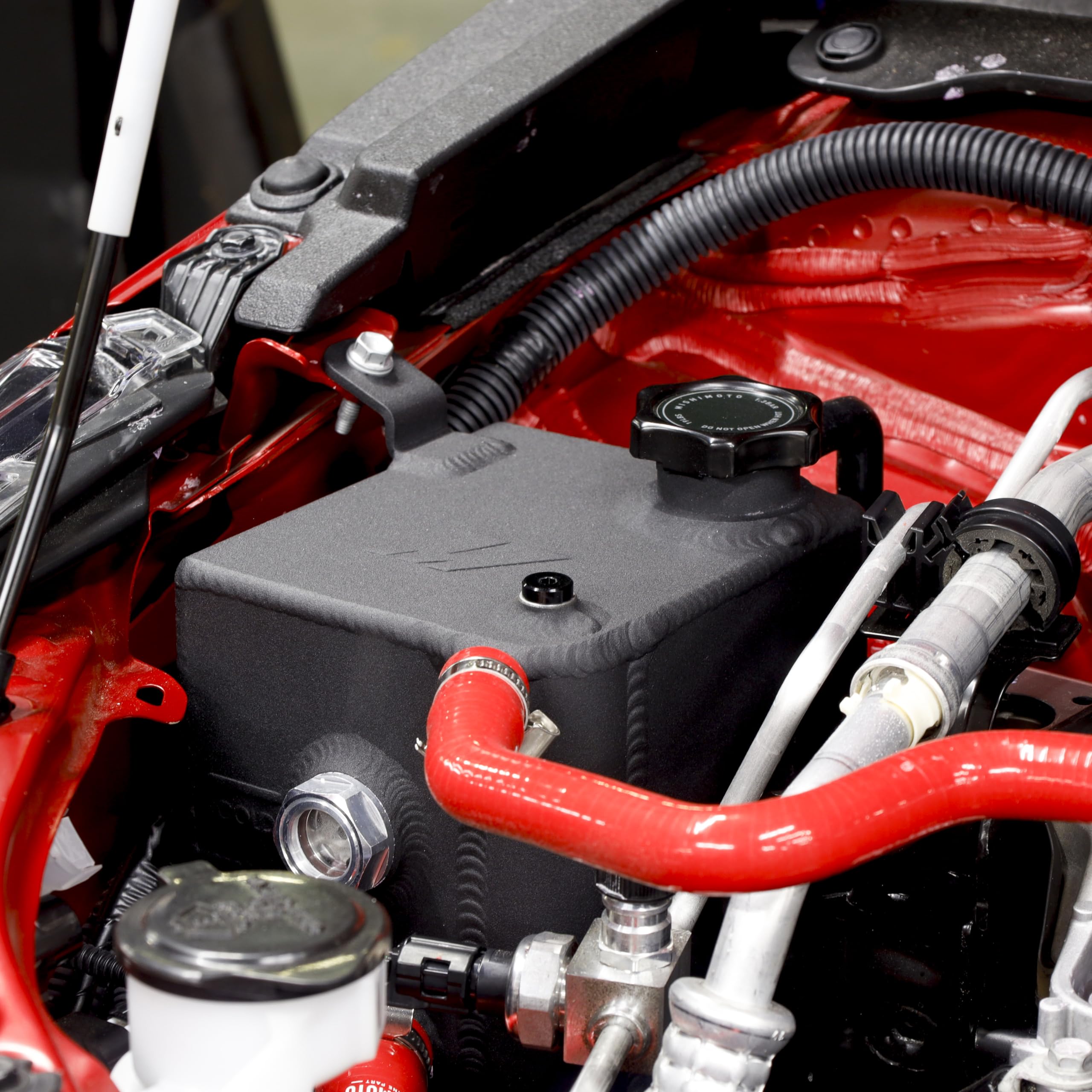 Mishimoto Coolant Expansion Tank, Aluminum Compatible with Toyota GR Corolla 2023+, Micro-Wrinkle Red