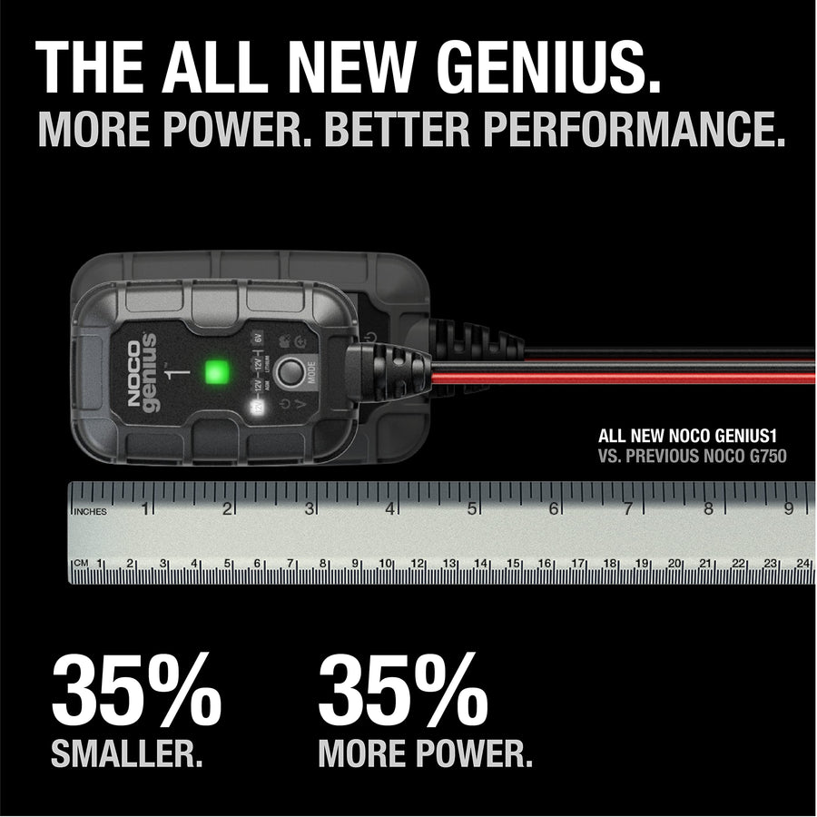 GENIUS1 NOCO: 1A 6V/12V Smart Battery Charger – Automatic Maintainer, Trickle Charger & Desulfator with Overcharge Protection & Temperature Compensation – for Lead-Acid & Lithium Batteries