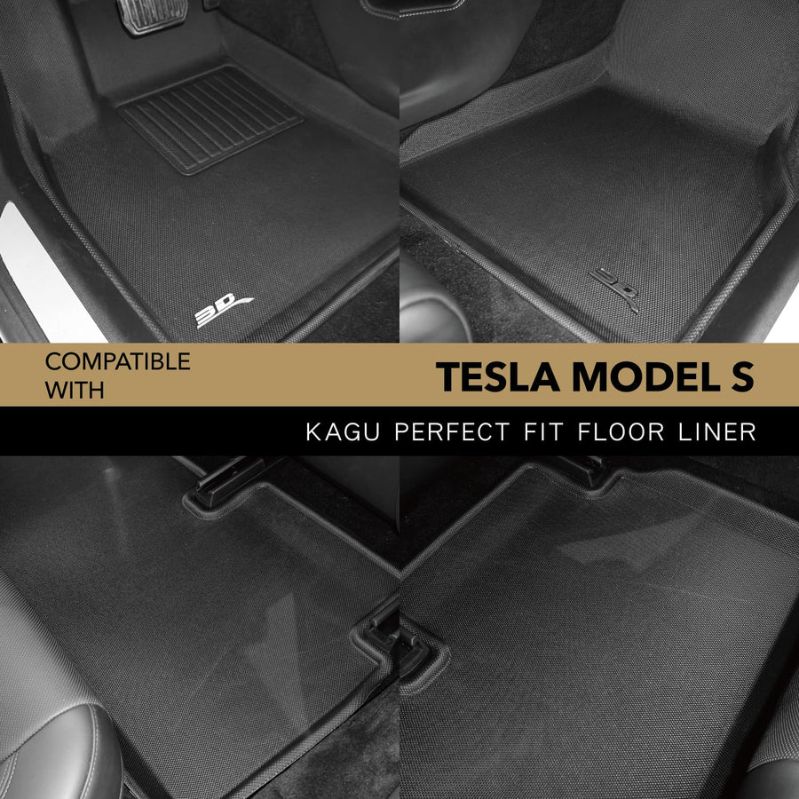 Kagu 3D MAXpider Custom Fit Floor Mat (Black) Compatible with Tesla Model S 2020-2021 - Full Set