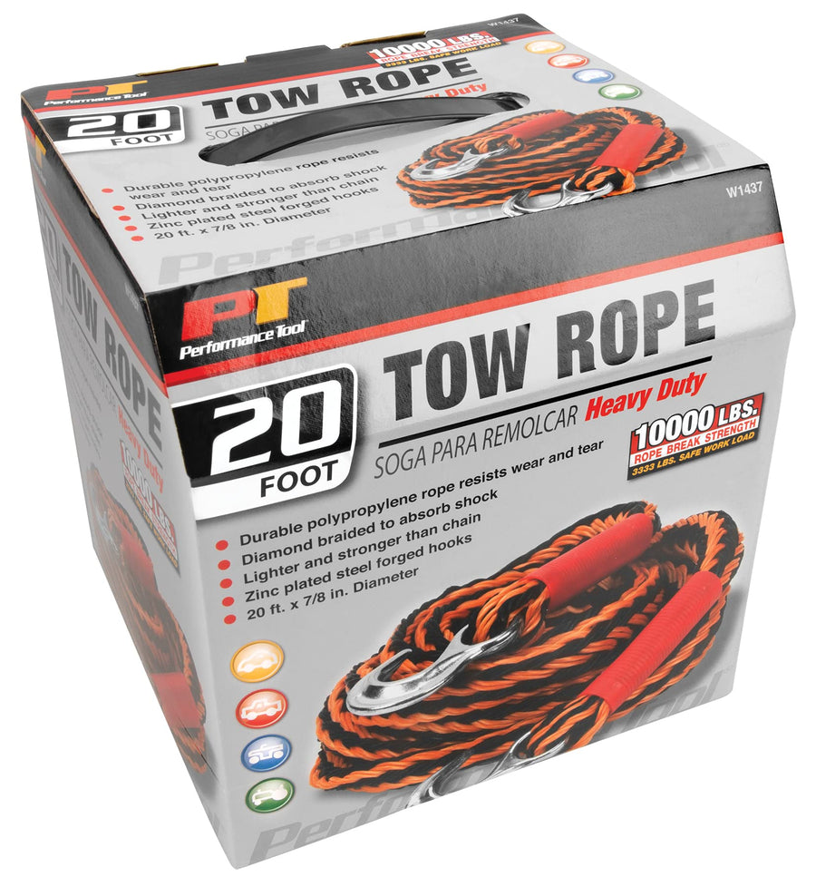 W1437 Performance Tool 7/8-Inch x 20' Heavy Duty Polypropylene Diamond Braided Tow Rope