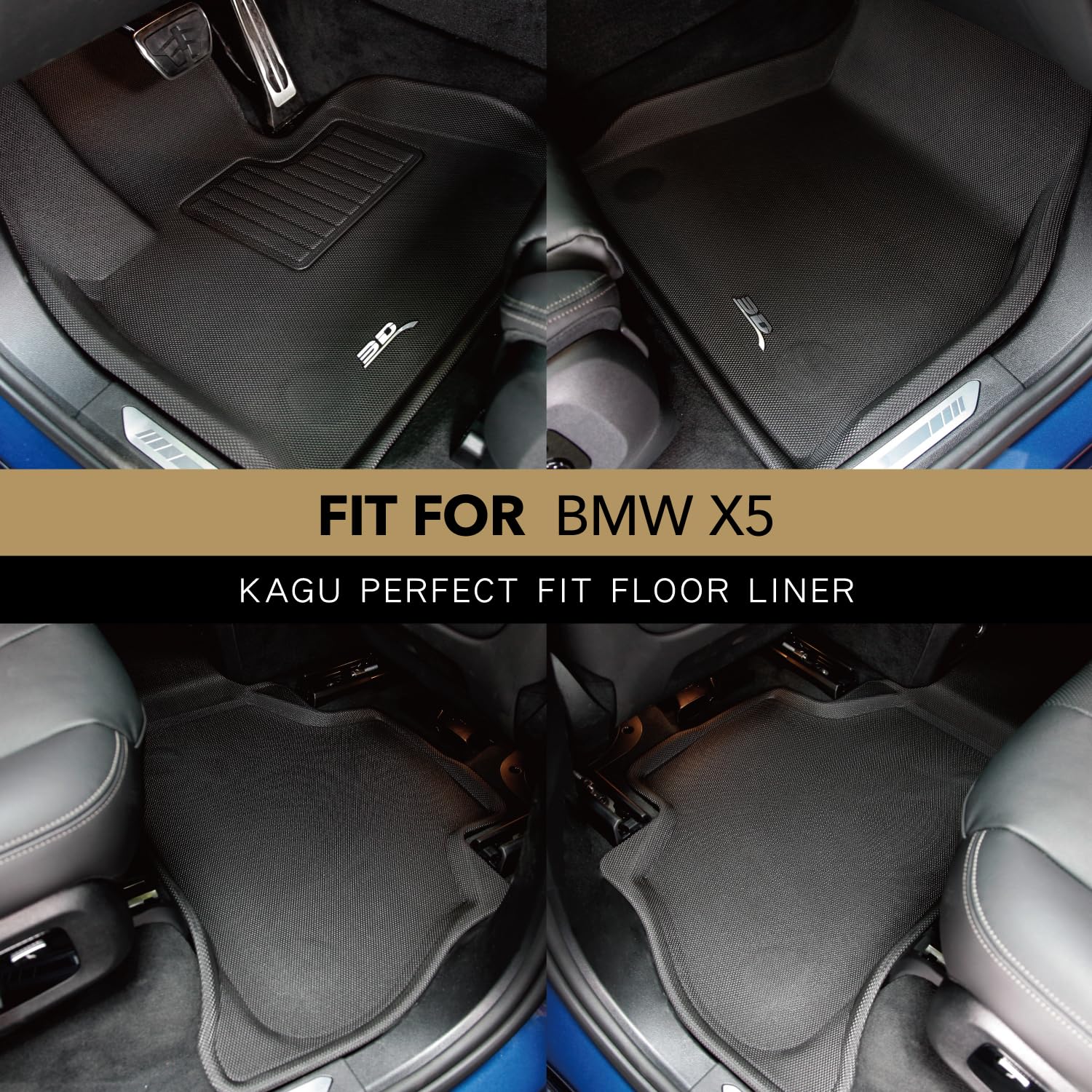3D MAXpider Kagu Custom Fit Floor Mat (Black) Compatible with BMW X5 (G05) 5-Seat 2019-2026 - Full Set