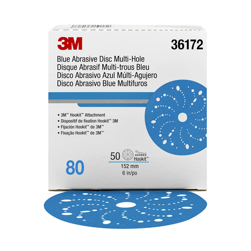 3M Hookit 3M-36172 Blue Abrasive Disc Multi-hole, 6, 80 Grade
