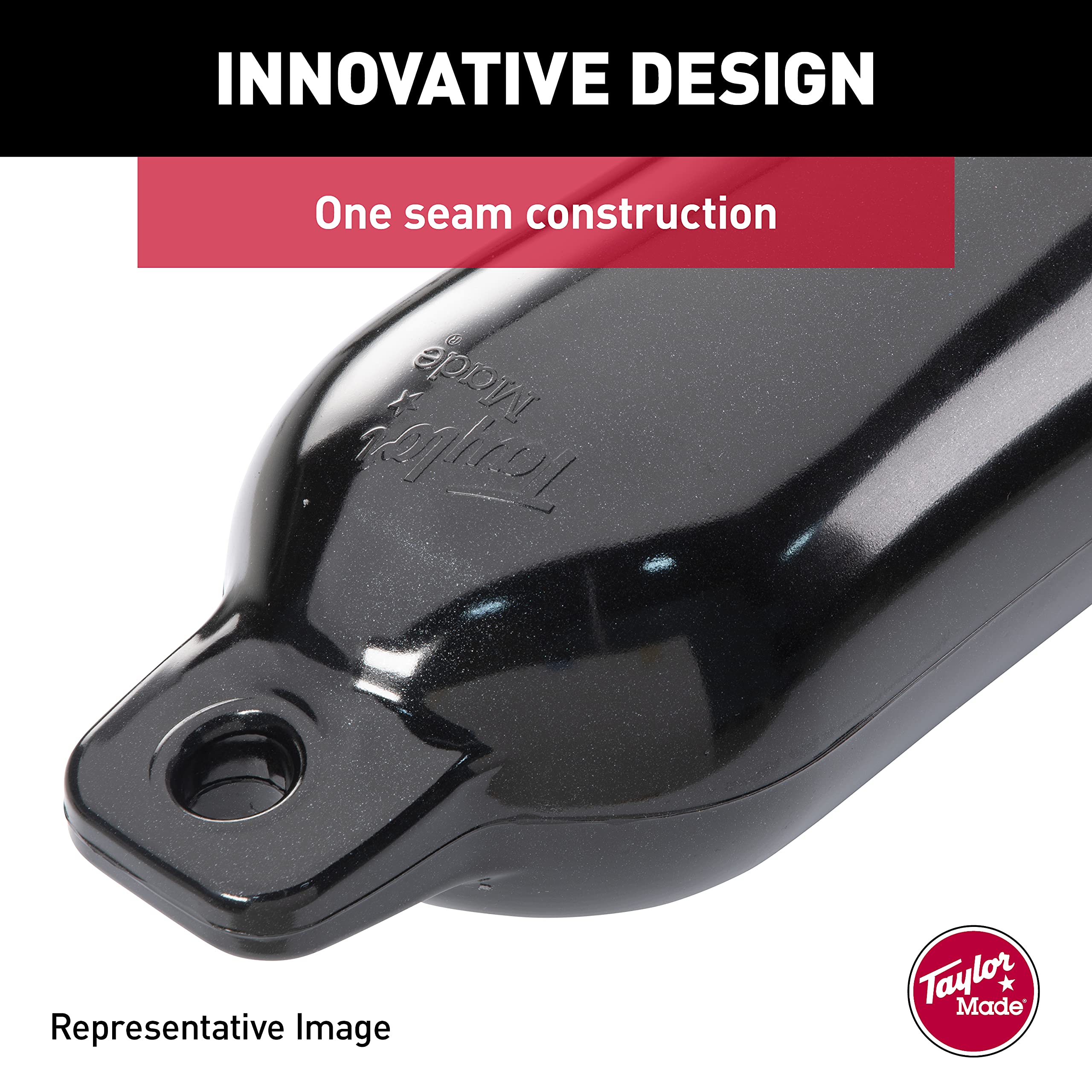 Hull-Gard Taylor Made Inflatable Boat Fender, Black Onyx (10.5" x 30"), Unique Oval Shape, Molded Football Needle Inflation Valve, Seamless Construction, Double Eyelets - 71024