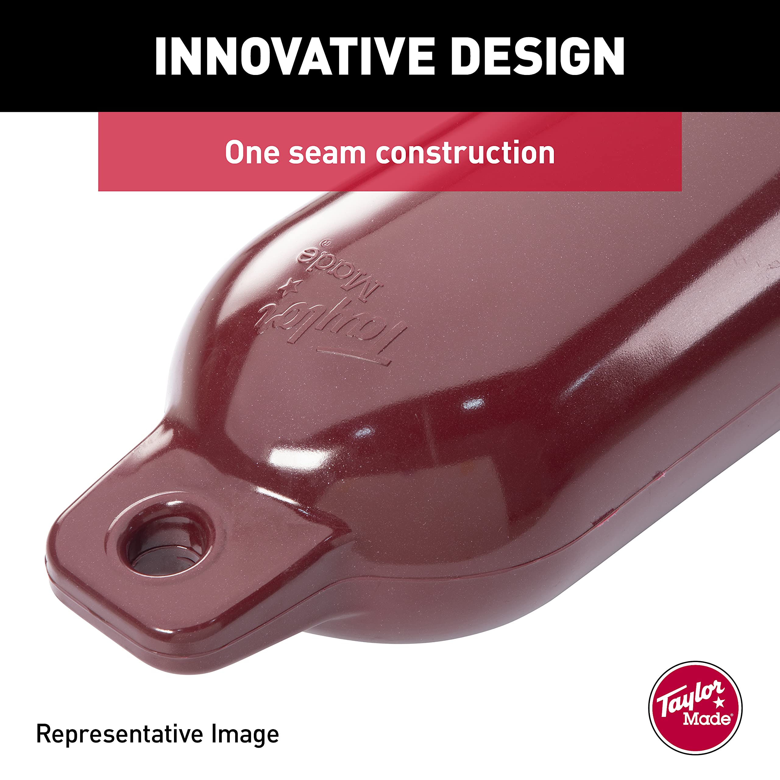 Hull-Gard Taylor Made Inflatable Boat Fender, Burgundy (8.5" x 29"), Unique Oval Shape, Molded Football Needle Inflation Valve, Seamless Construction, Double Eyelets - 531028