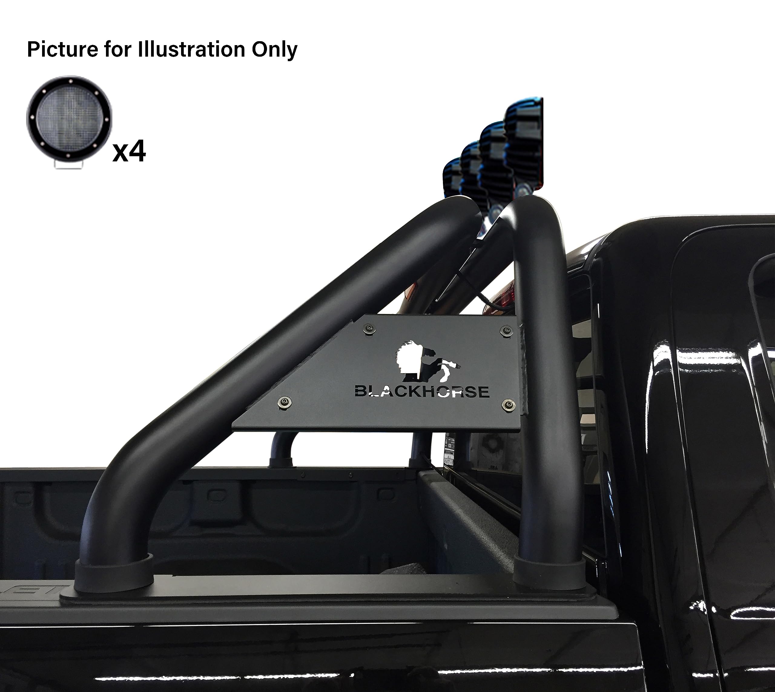 Classic Black Horse Roll Bar Incl. Set of 5.3" Dia.Led Lights w/Black Trim Rings Compatible with 19-24 Ram 1500 Excludes Classic models-RB002BK-PLFB