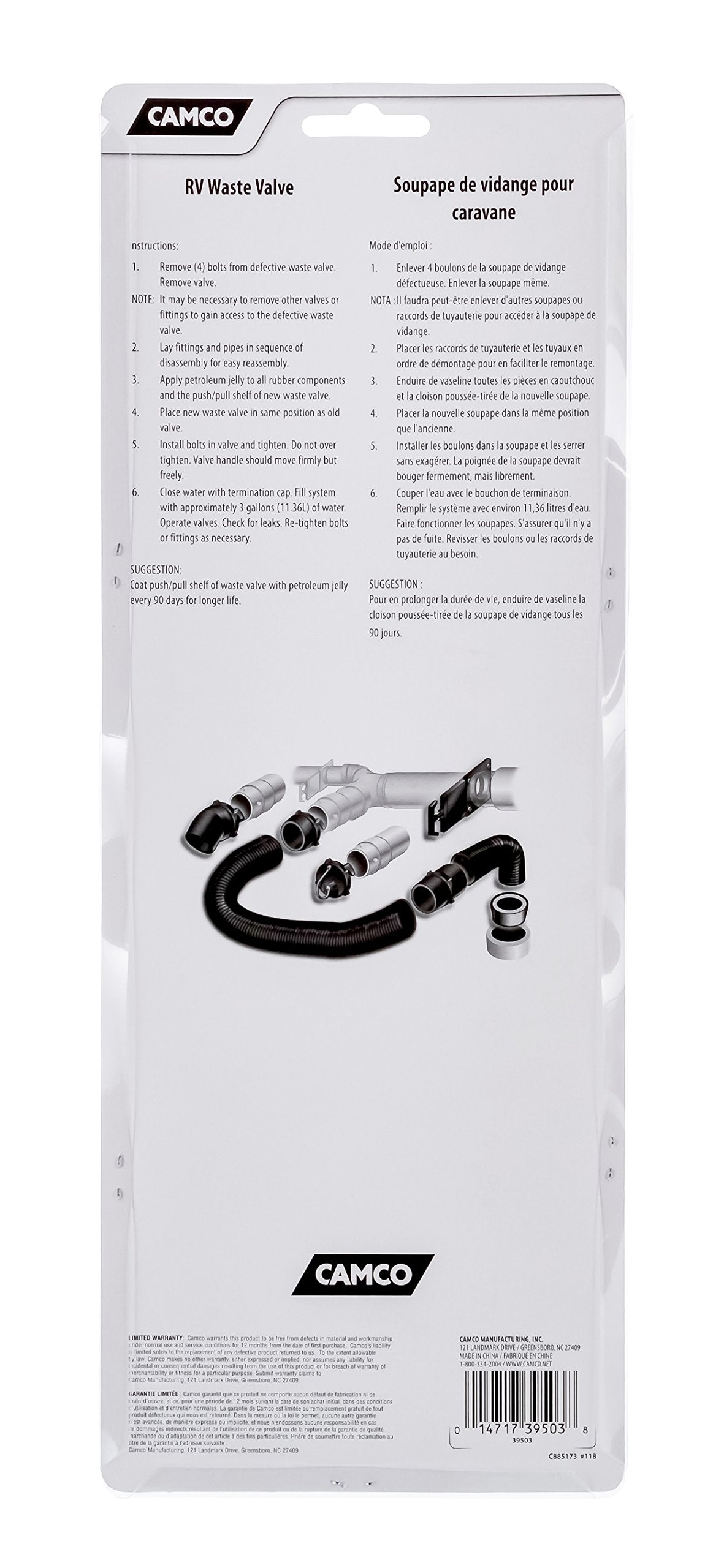 Waste Valve Camco RV Replacement with Handle - Features Durable Plastic Handle & 1.5-Inch Diameter Valve Opening (39503)