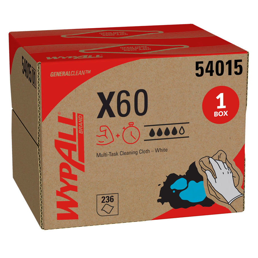 WypAll X60 GeneralClean Cloths Multi-Task Cleaning Wipes (54015), Brag Box, Strong and Absorbent Towels, White (1 Pack of 236 Sheets, 236 Sheet Total)
