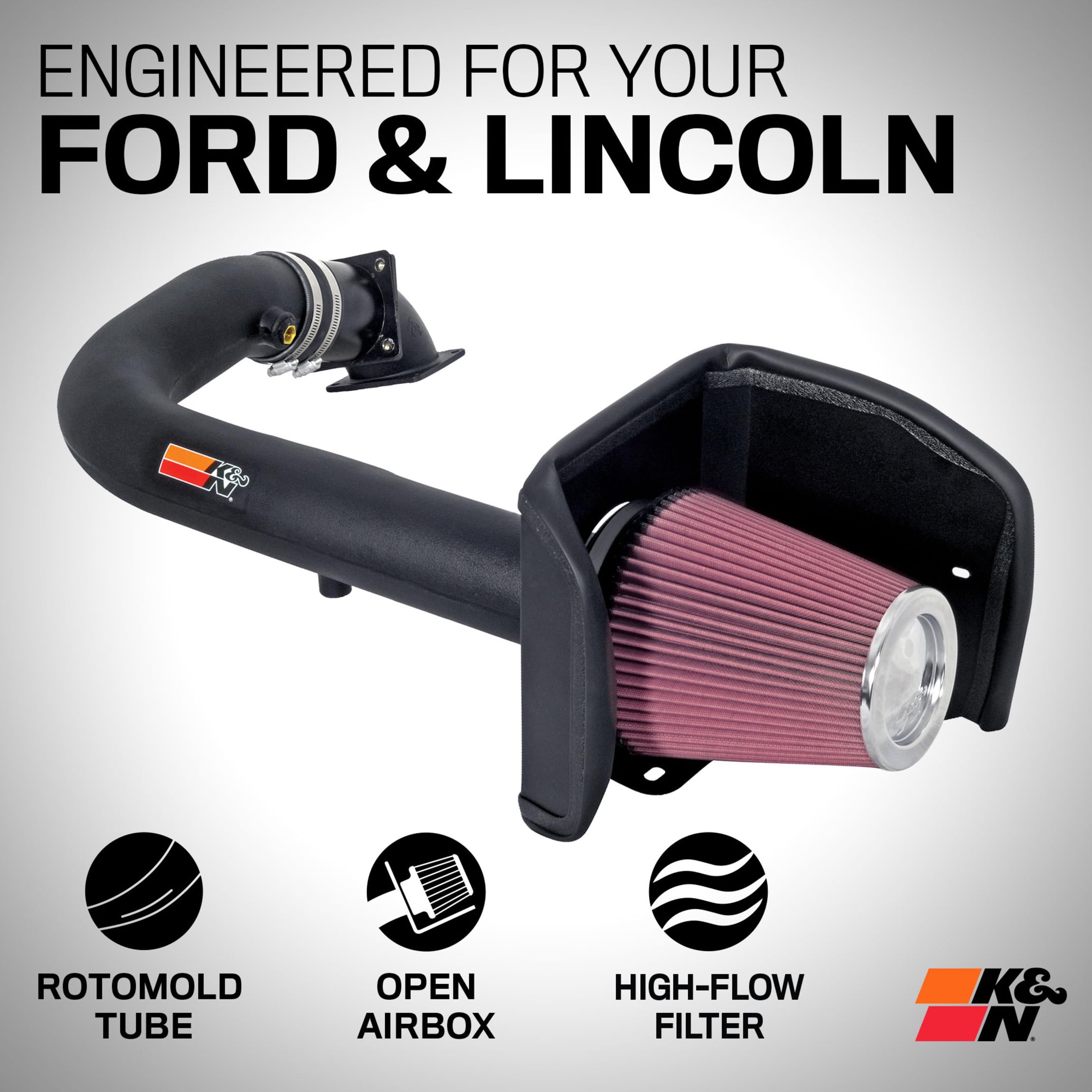 Cold Air Intake System K&N: High-Flow Air Filter, Increase Performance & Towing: Compatible with 2004-2008 FORD/LINCOLN: Expedition, F150, Mark LT, 57-2556