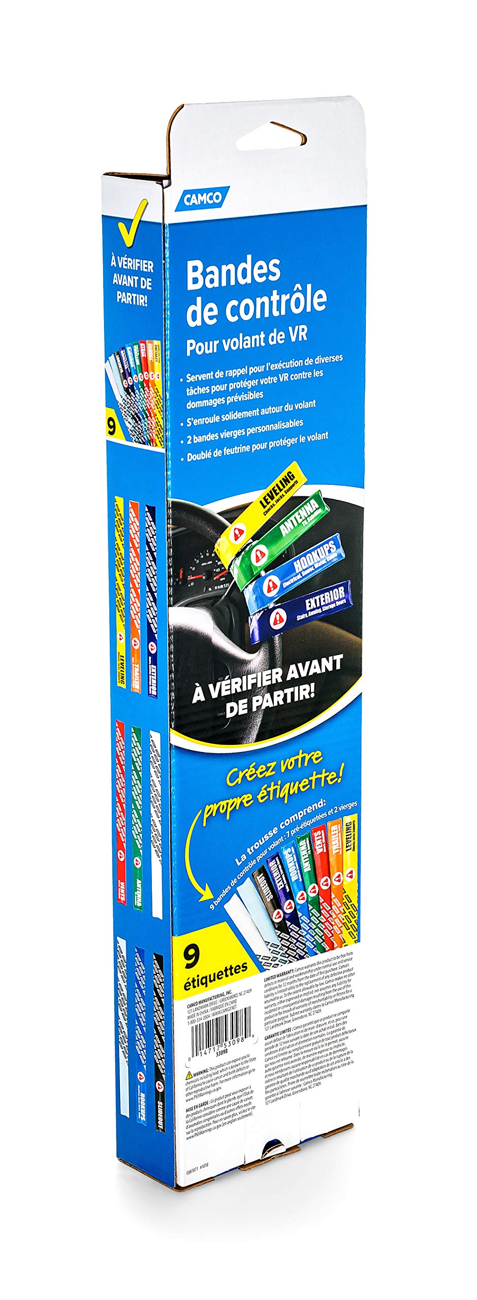 Camco RV Check Bands Steering Wheel - Pre-Labeled and Customizable Important Task Reminders to Place on Your RV Steering Wheel So You Won't Forget |Excellent for Camping and Traveling - (53098)