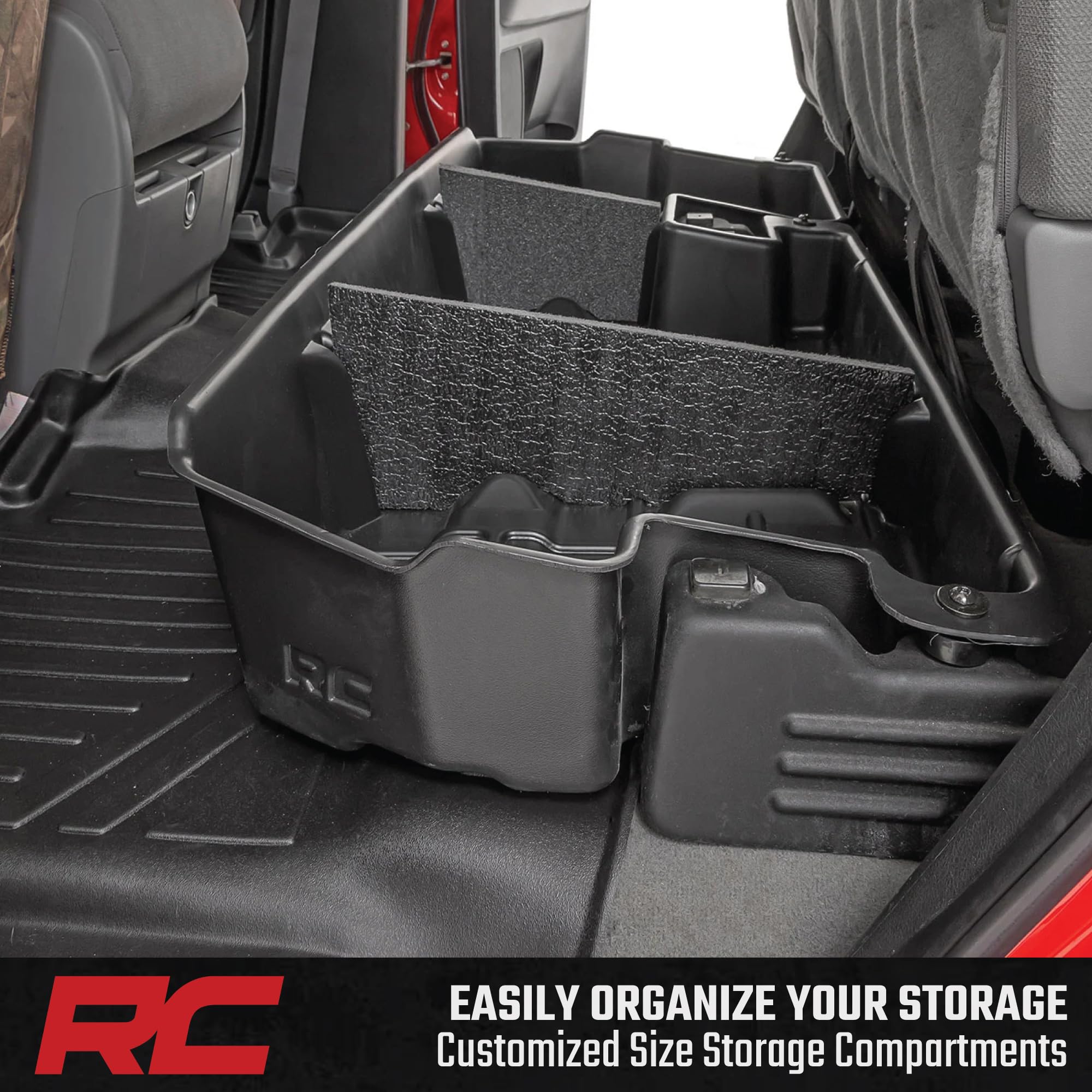 Rough Country Under Seat Storage for Double Cab Toyota Tundra (2007-2021) - Custom-Fit Rear Underseat Tray Organizer, Secure Hidden Storage Box for Tools & Gear