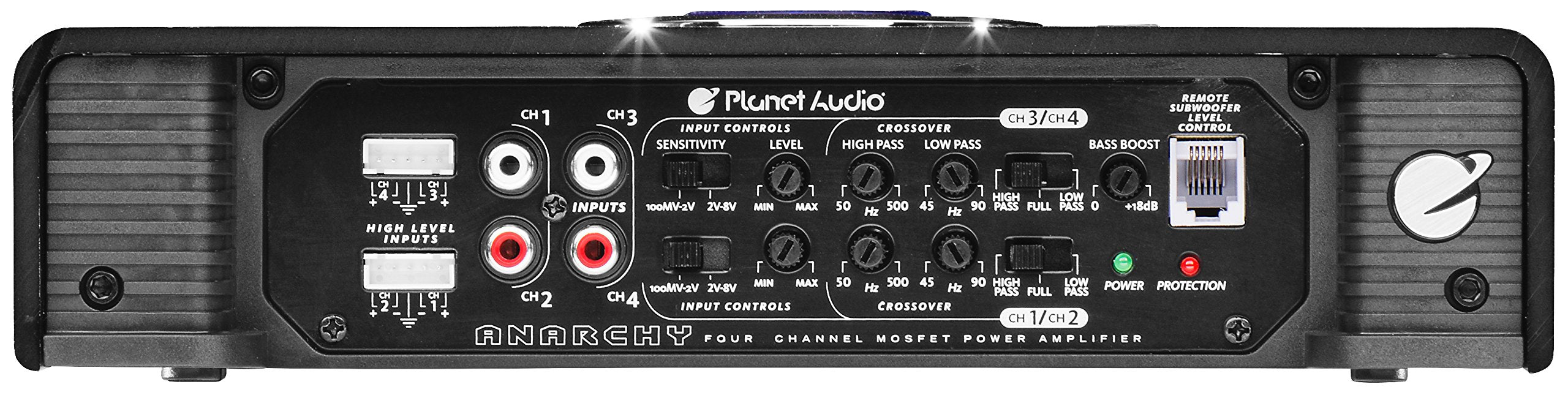 Planet Audio 4 Channel AC2400.4 Car Amplifier - 2400 High Output, 2 Ohm, High/Low Level Inputs, High/Low Pass Crossover, Hook Up to Subwoofer for Bass