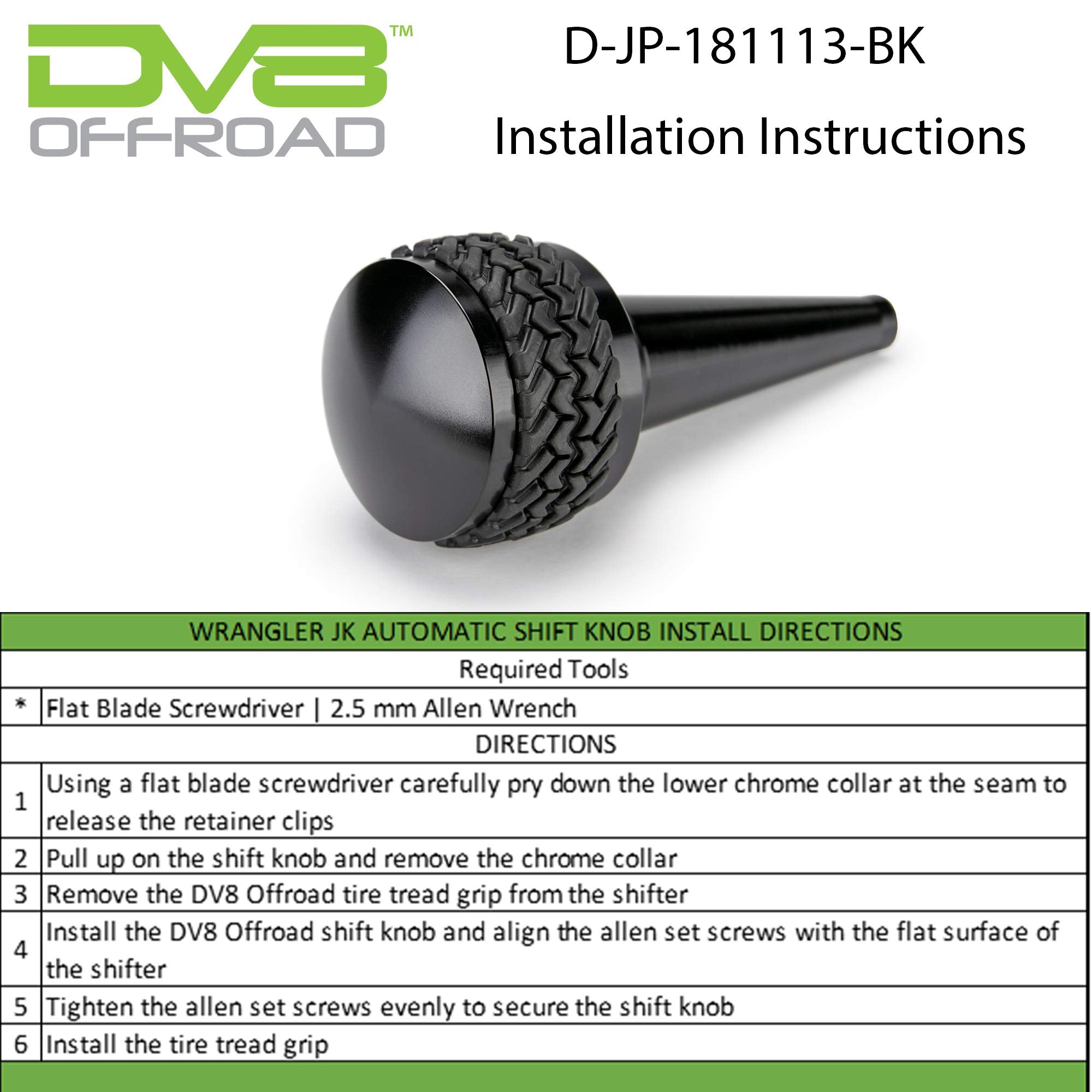 Shift Knob DV8 Offroad Replacement for 2011-2018 Wrangler JK | Automatic Transmission | Billet Aluminum Construction | Rubber Tire Tread Grip