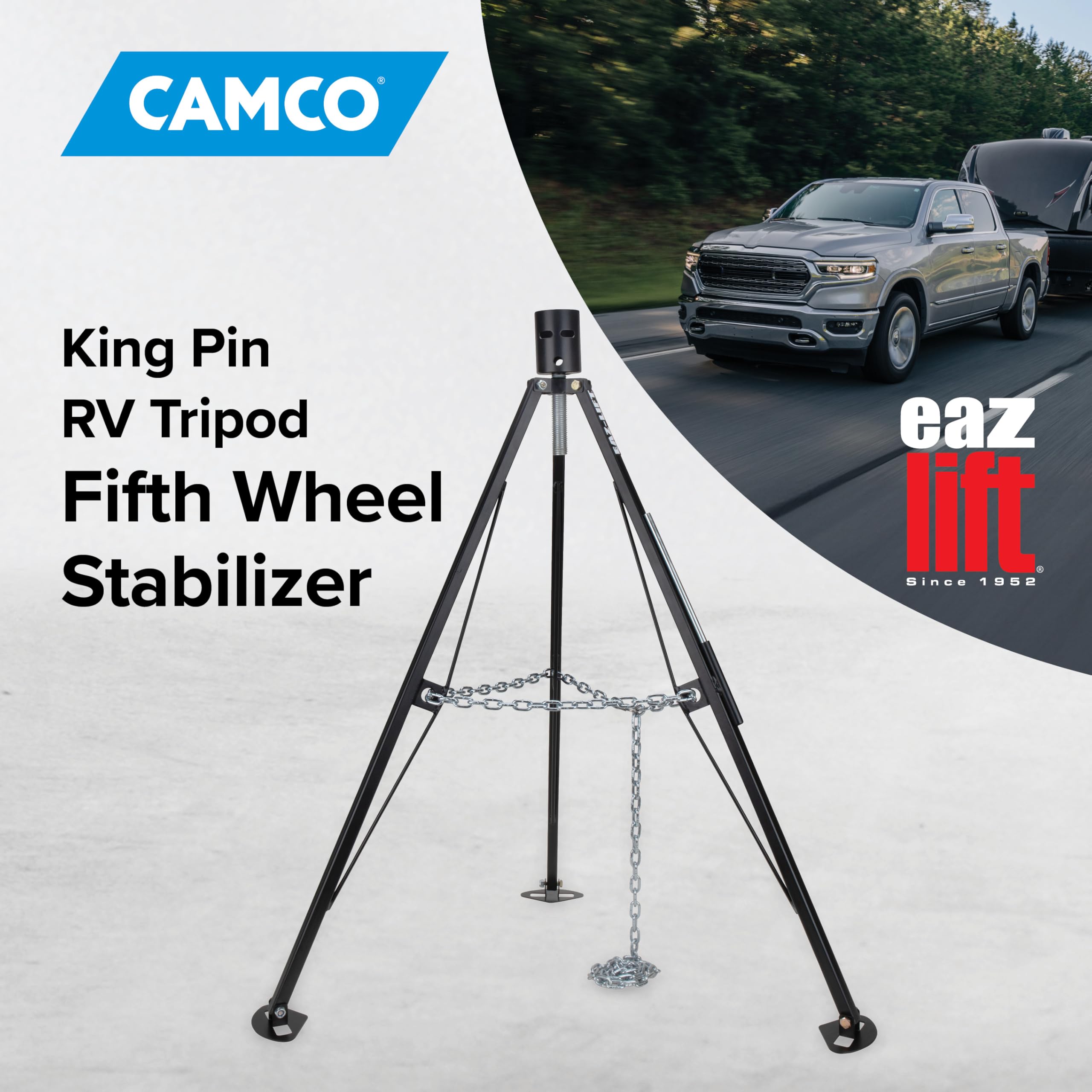 Eaz-Lift Camco 5th Wheel King Pin Tripod Stabilizer - Features Adjustable Height & 5,000 lb Certified Load Capacity - Heavy Duty RV Stabilizer - Folds for Easy RV Storage and Organization (48855)