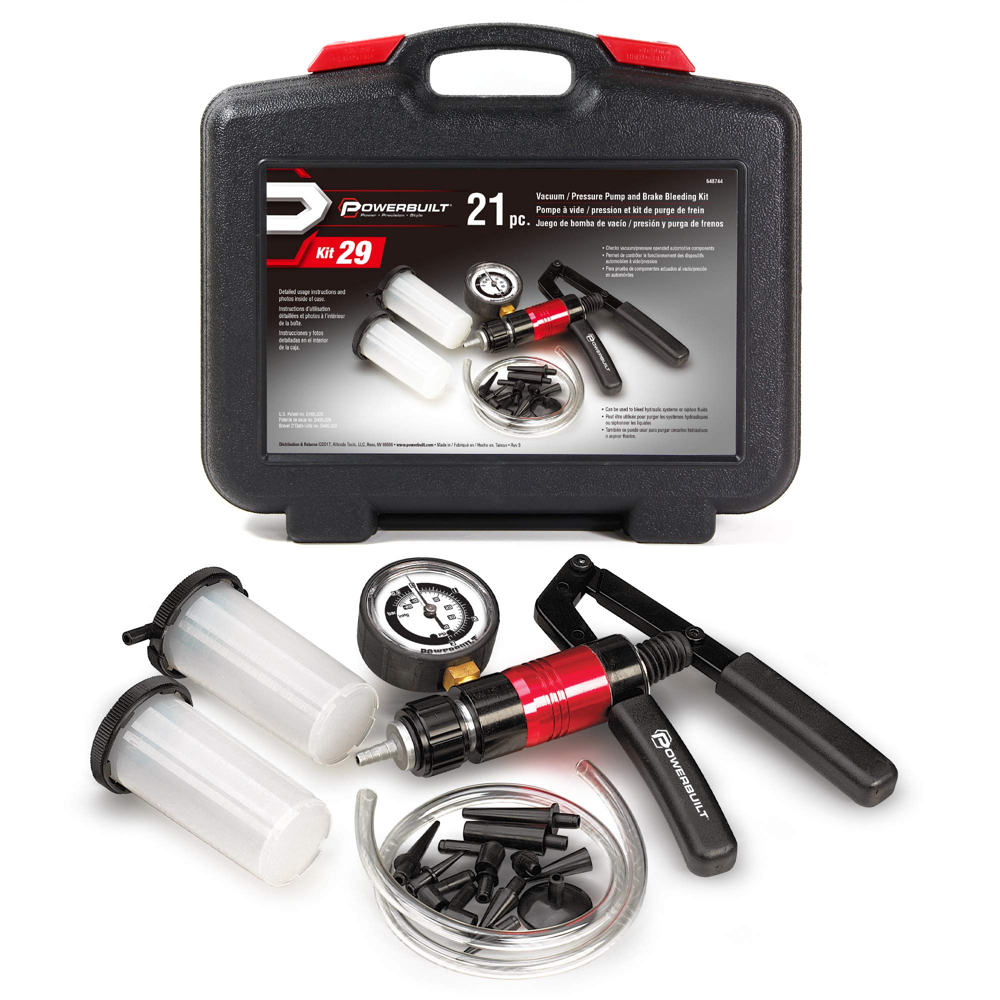 Powerbuilt Vacuum Pump Set with Hoses, Hydraulic Systems and Repair Components, Reservoir and Adaptors, Bleed Air and Siphon Car Fluids 648774