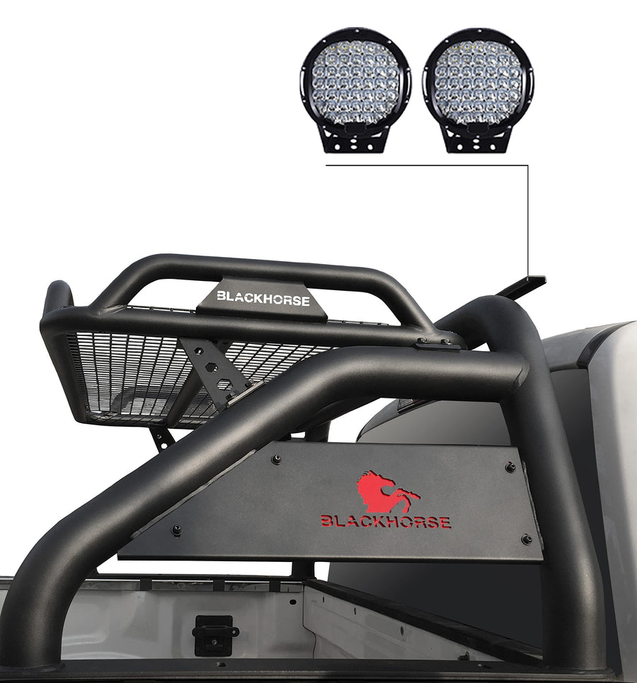 Atlas Black Horse Roll Bar Incl.Set of 9" Black Round Led Light Compatible with 2005-2021 Nissan Frontier-ATRB-NIFRB-PL69B