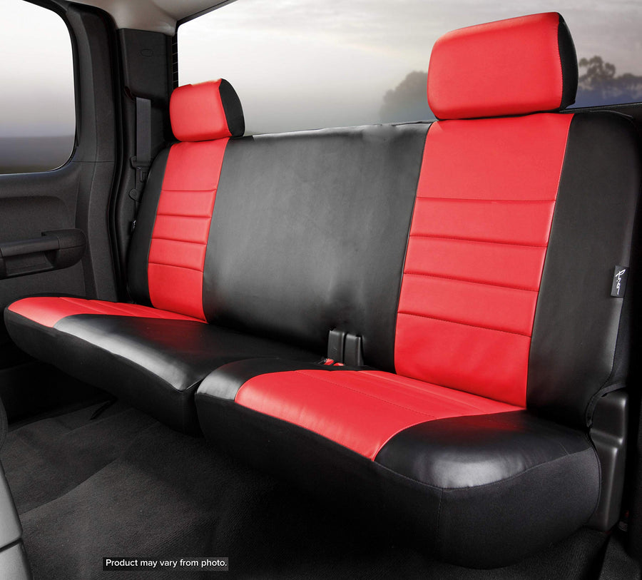 Fia SL62-14 Custom Fit RED Rear Seat Cover Split Cushion 40/60 - Leatherette, (Black w/Red Center Panel)