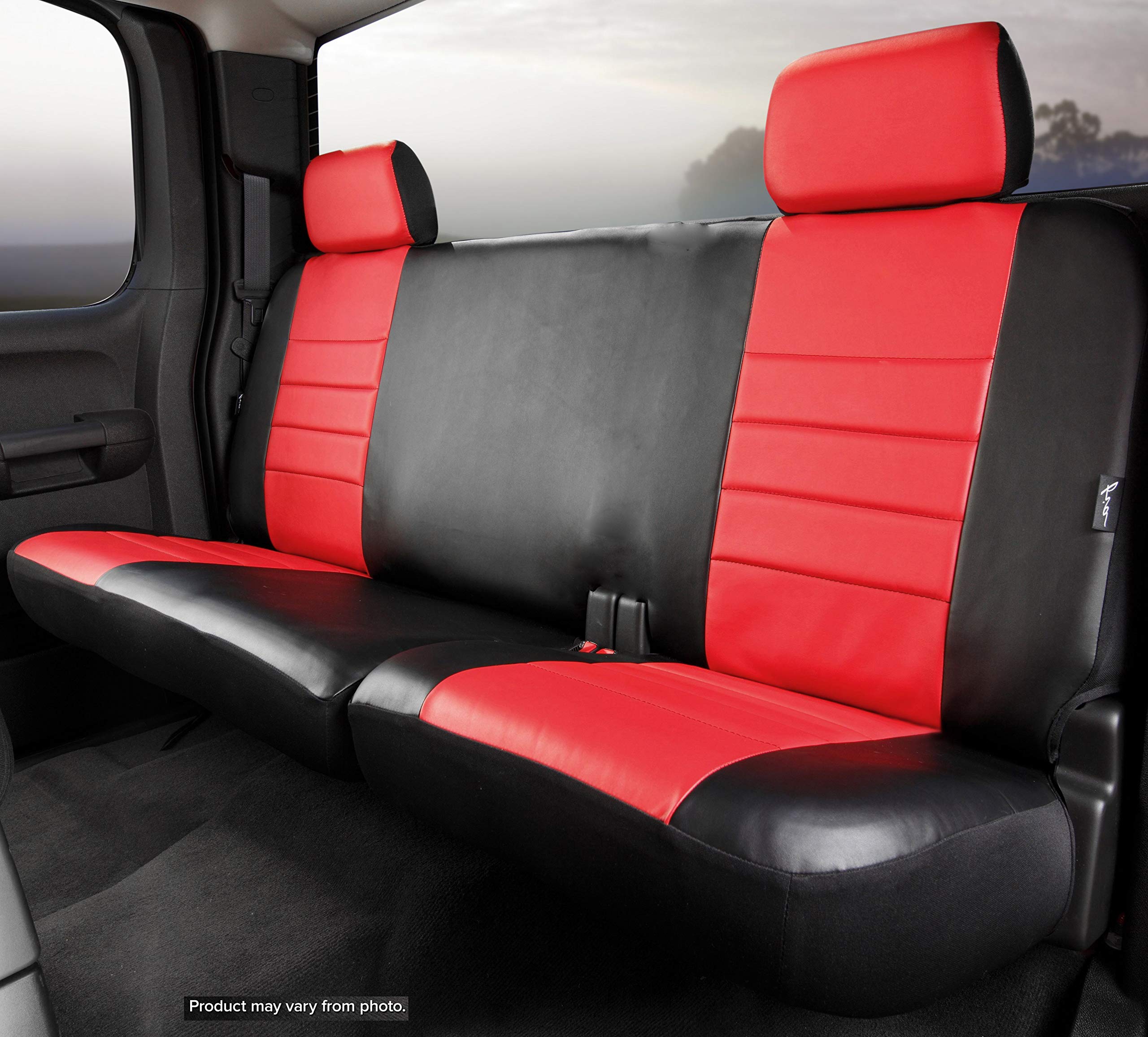 Custom Fit Fia SL62-18 RED Rear Seat Cover Split Cushion 40/60 - Leatherette, (Black w/Red Center Panel)
