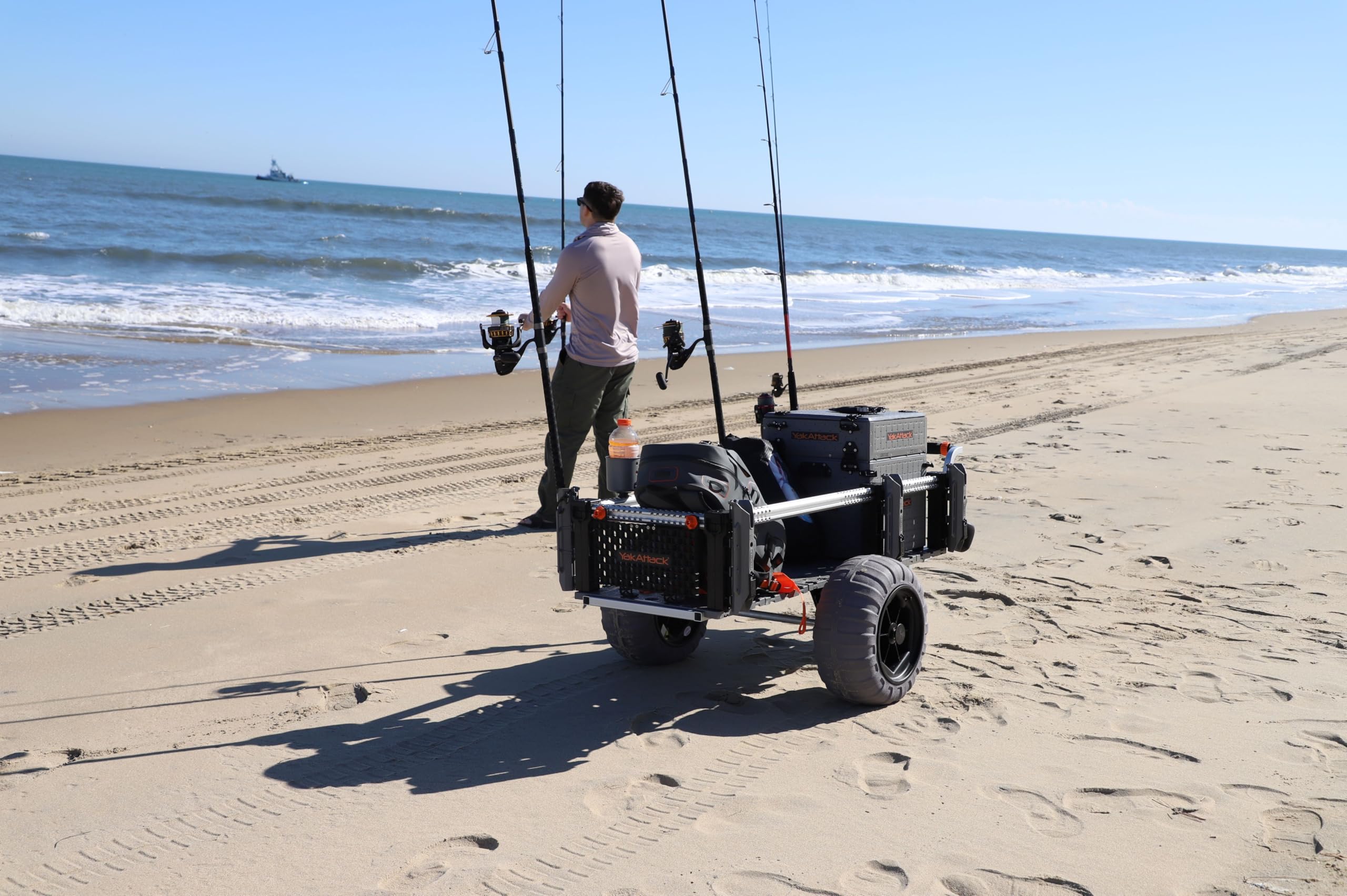 SandRig YakAttack Surf Beach Cart | Heavy-Duty 20” x 54” Gear Hauler with 16” Balloon Tires | Adjustable Design for Fishing, Camping & Beach Trips | High-Capacity, Rust-Resistant Aluminum Frame